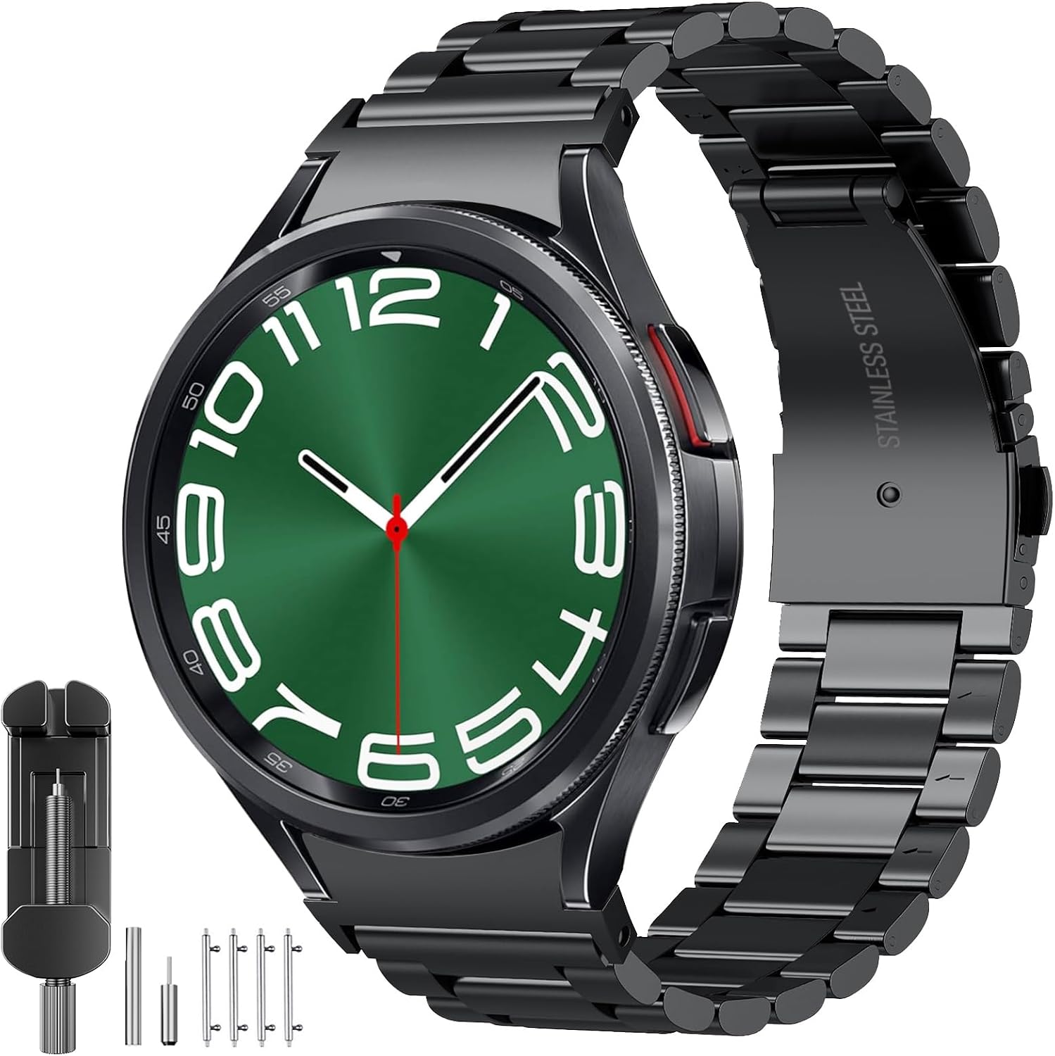 Detalle de SUNDAREE Stainless Steel Strap for Samsung Galaxy Watch Series (47mm/46mm/43mm/42mm) – No Gap Black, 304L Steel