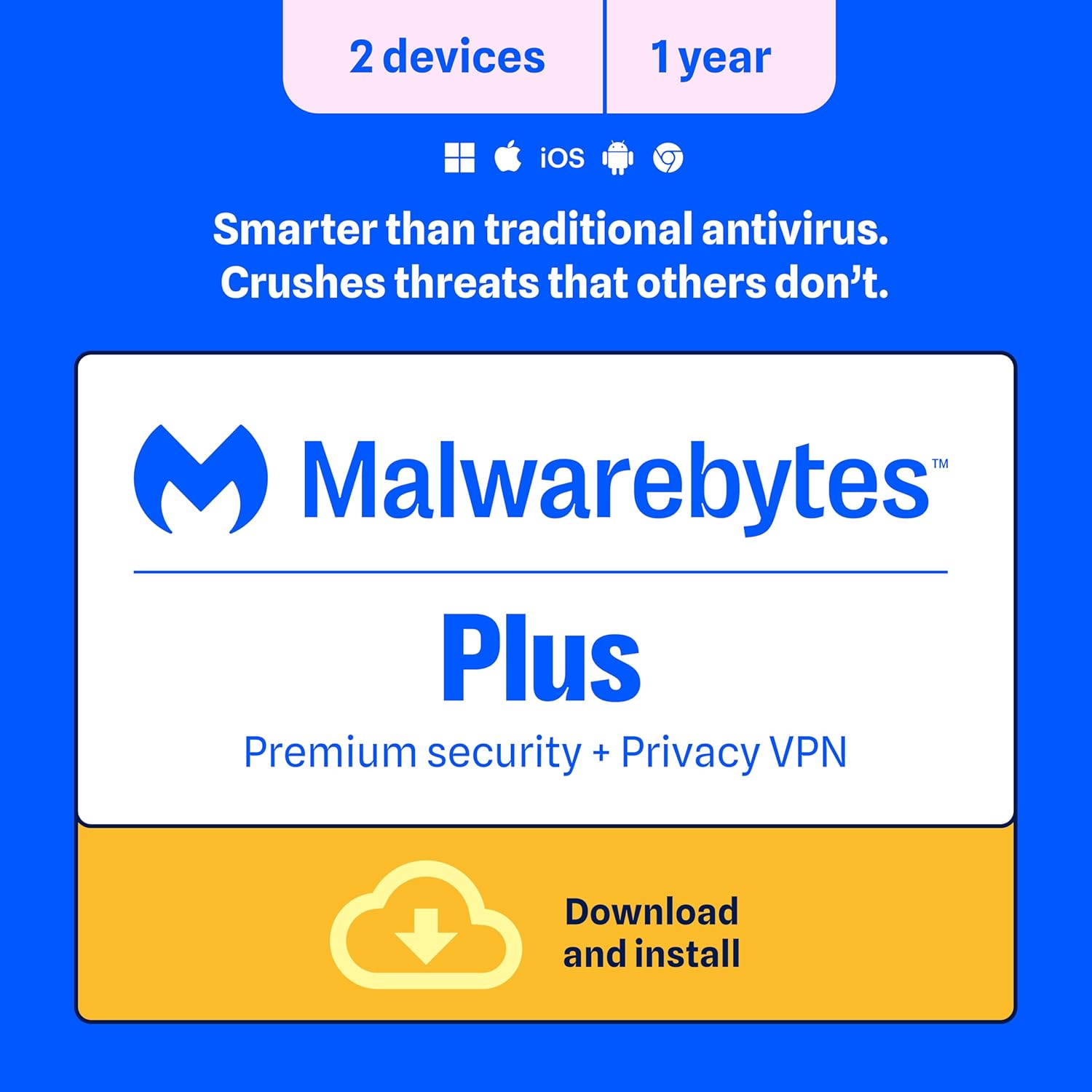 Detalle de Malwarebytes Premium Security + VPN for 2 Devices (1 Year) — Windows, Mac, Android, iOS, Chrome