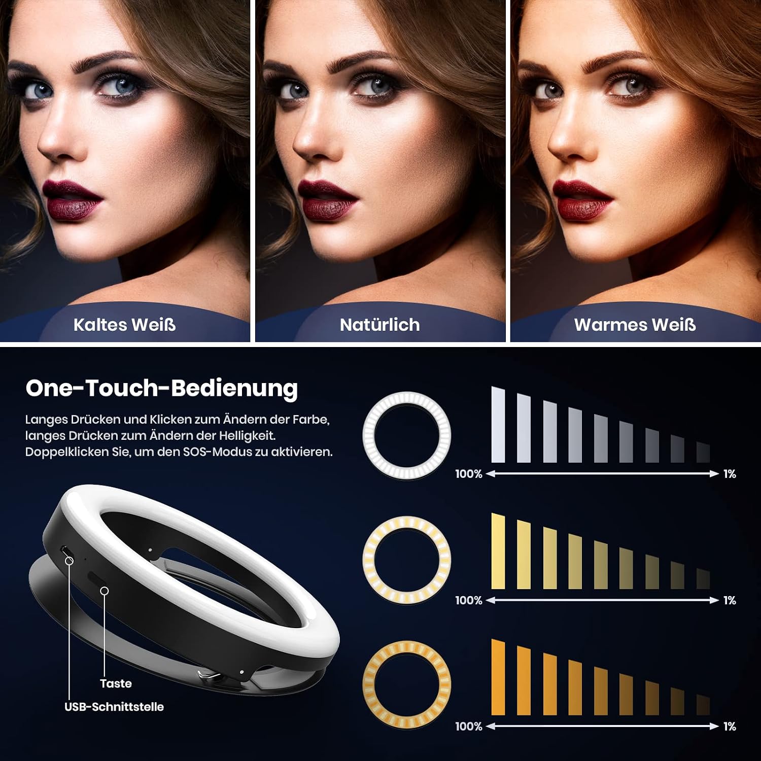 Detalle de Selfie Licht Ringlicht Handy 9 cm