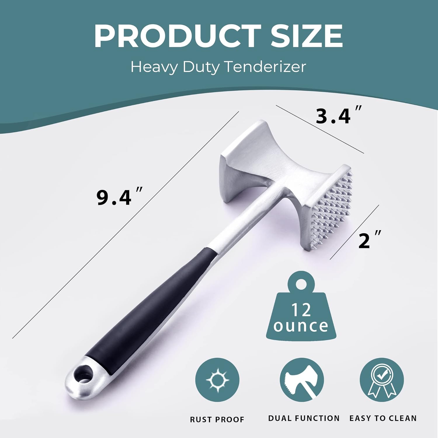 Detalle de KITEXPERT Meat Tenderizer Hammer with Comfortable-Grip Handle (Dual-Side Mallet)