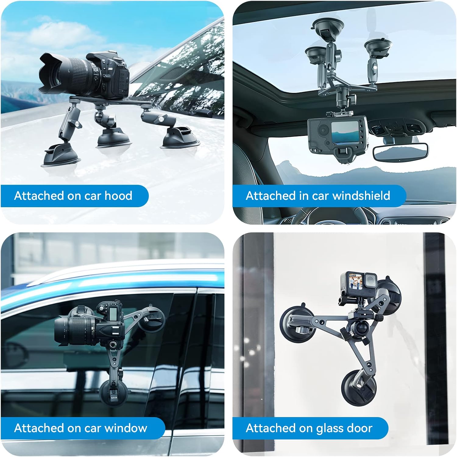 Thumbnail 3 de Triple Suction Cup Car Mount with 360° Rotation for Action Cameras
