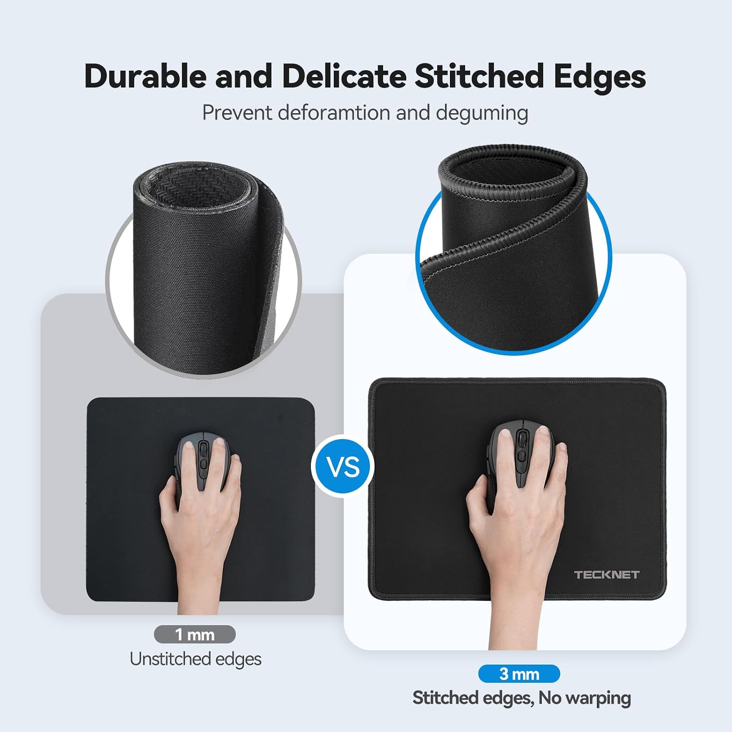Detalle 2 de TECKNET 4-Pack Black Mouse Pads with Waterproof Surface and Stitched Edges