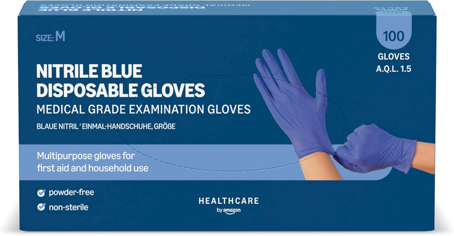 Thumbnail 6 de By Amazon Gants Bleus Jetables en Nitrile, Non Poudrés, Taille L, Lot de 100