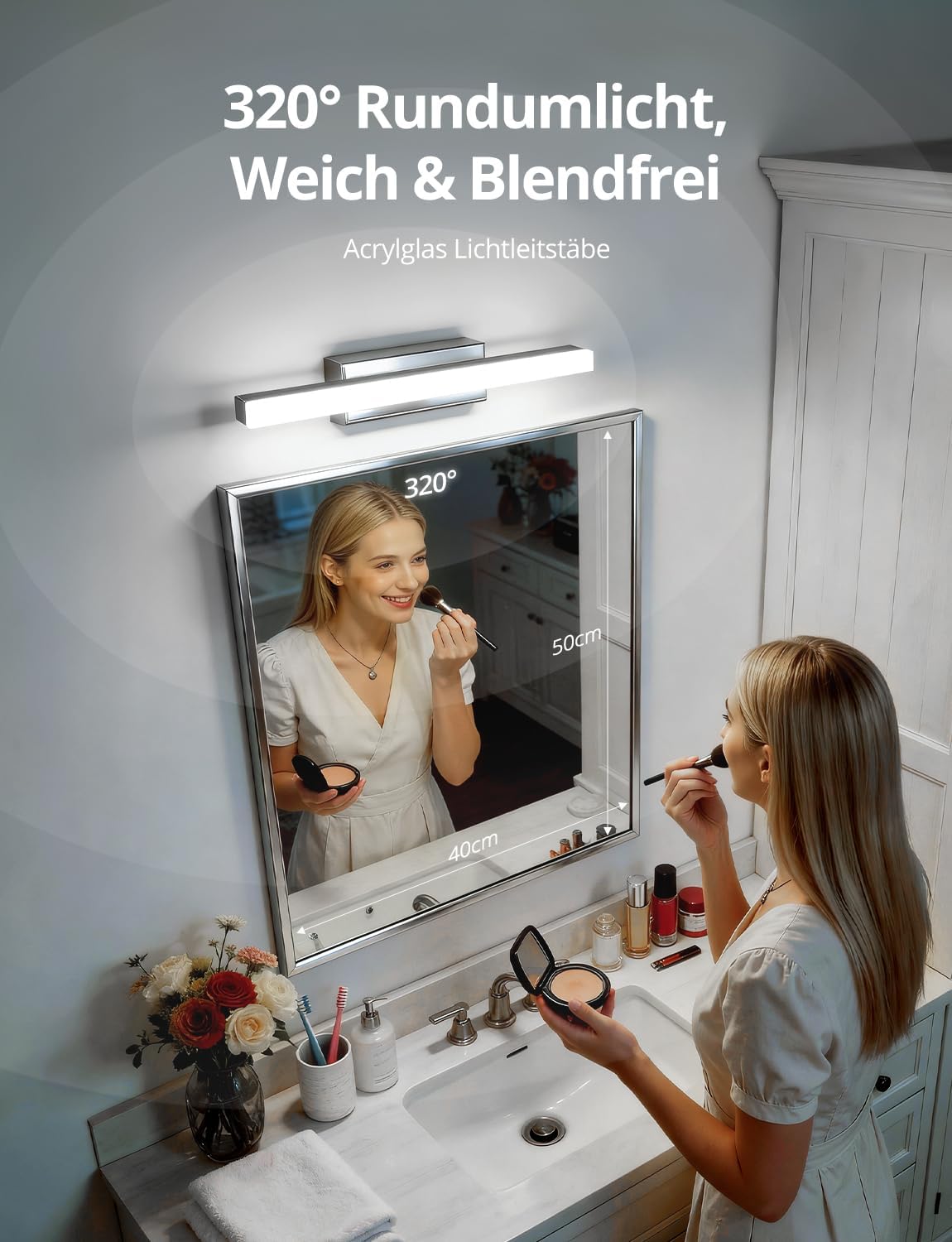 Thumbnail 2 de LED-Spiegelleuchte fürs Bad (40 cm) mit Kaltweiß 6000K, 9W und IP44 – Spiegellampe für Wandmontage