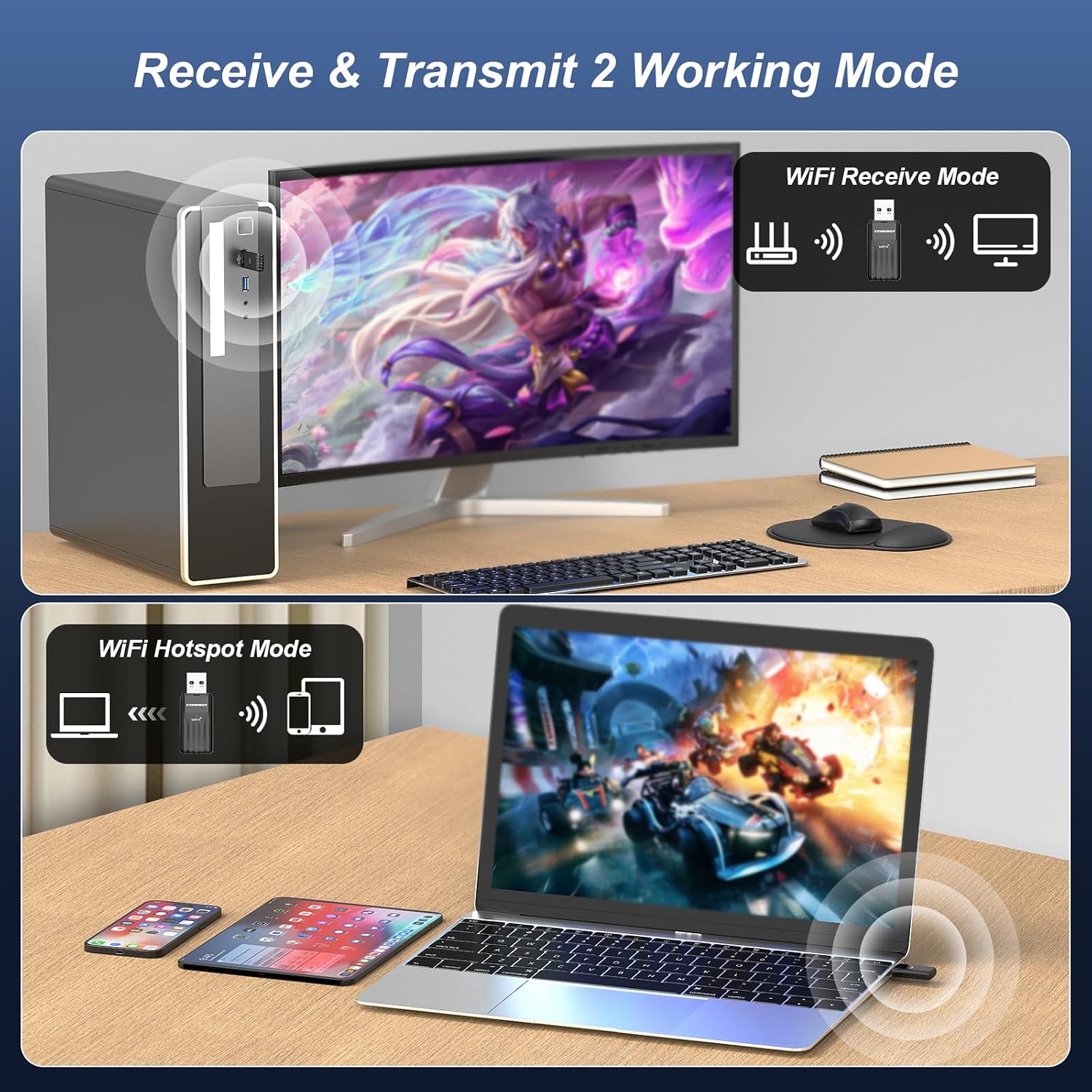 Detalle de COMFAST AX900M 2-in-1 WiFi 6 & Bluetooth 5.3 USB Dongle for PC