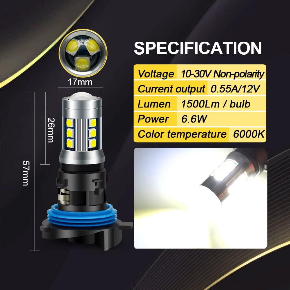 Thumbnail 3 de Ruiandsion 2pcs HP24W LED Bulb – 12V/10–30V, White, 1500lm, 3030 15SMD DRL