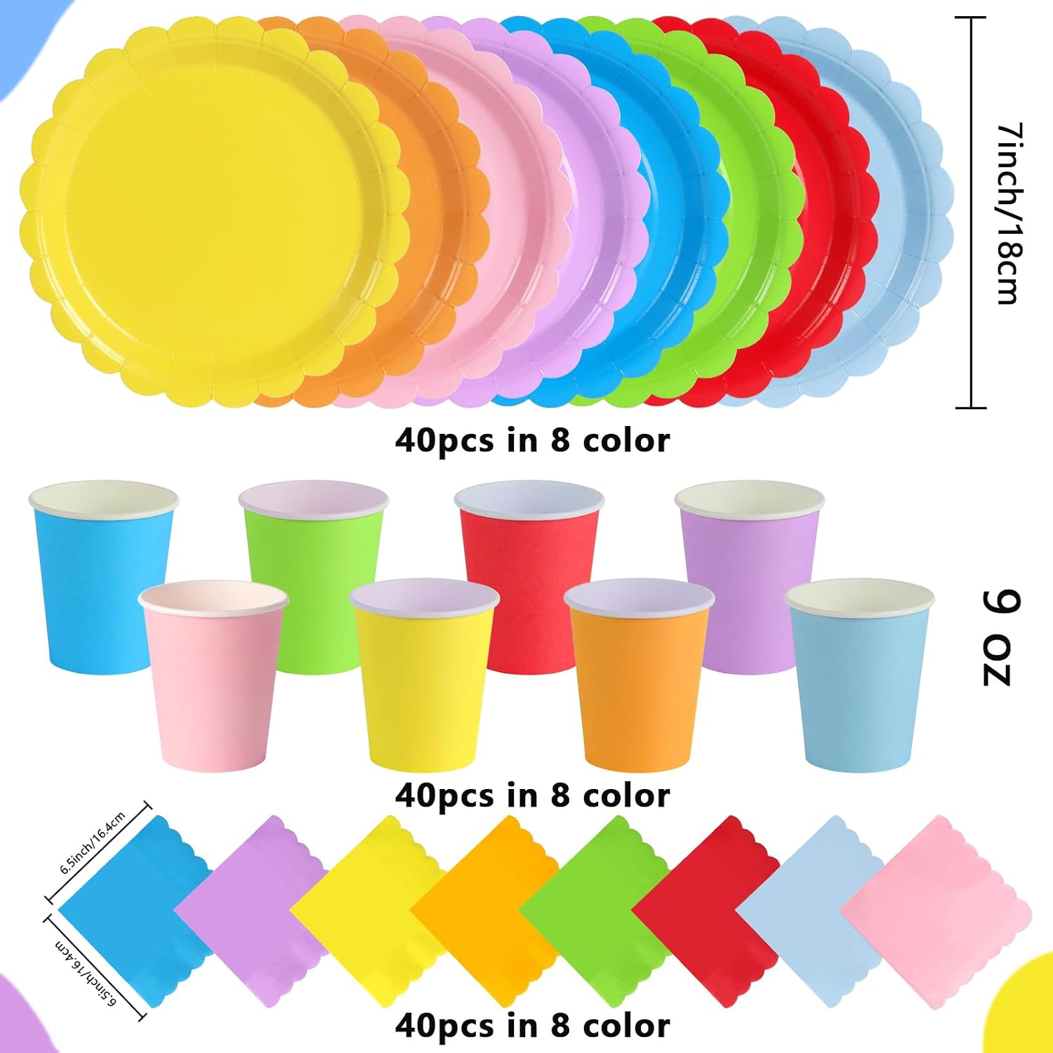 Thumbnail 1 de ZblPyro Bunte Partygeschirr-Set für 40 Gäste – 120-tlg. Komplett-Set in 8 Farben