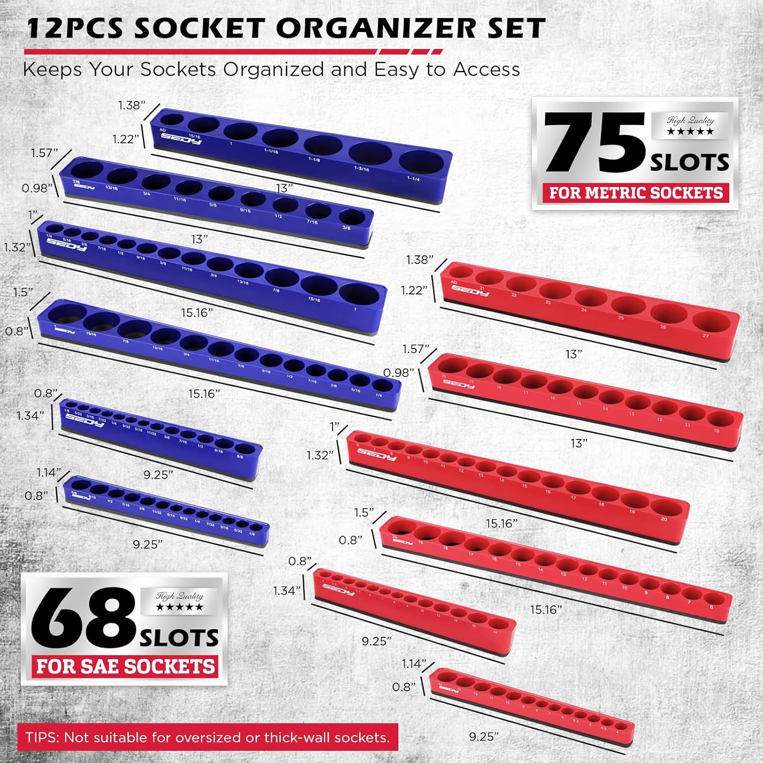 Detalle 2 de SEDY 12-Piece Magnetic Socket Organizer Set 143