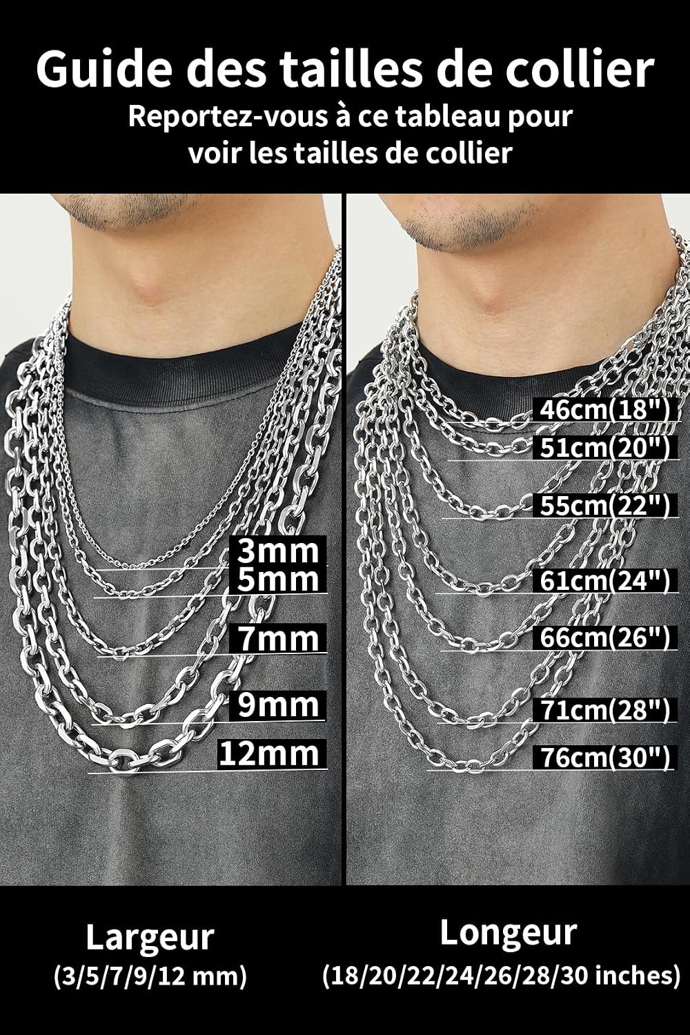Detalle 2 de ChainsHouse - Collier en Acier Inoxydable Massif 316L, Chaine Homme/Femme, Longueurs 46–76 cm