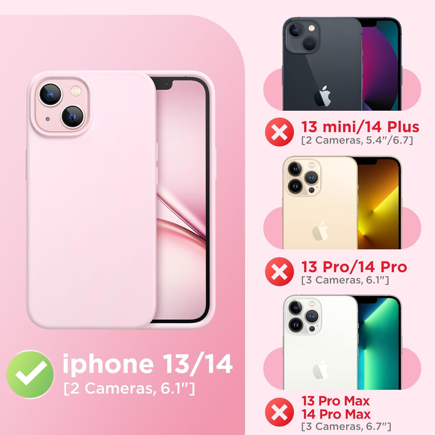 Thumbnail 1 de GolbinBox Magnetic Case for iPhone 13/14 (6.1") Chalk Pink with MagSafe