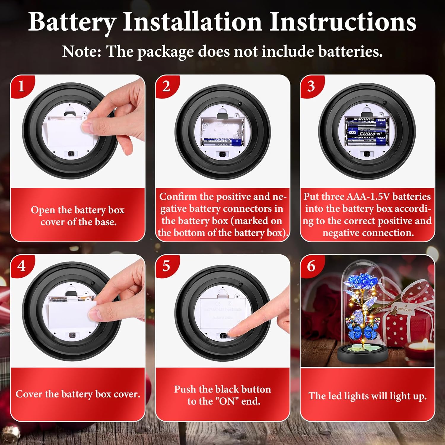 Thumbnail 2 de LED-Glasrose „Ewige Rose“ mit Schmetterling-Deko – Geschenk für Frauen (klassische blaue Rose)