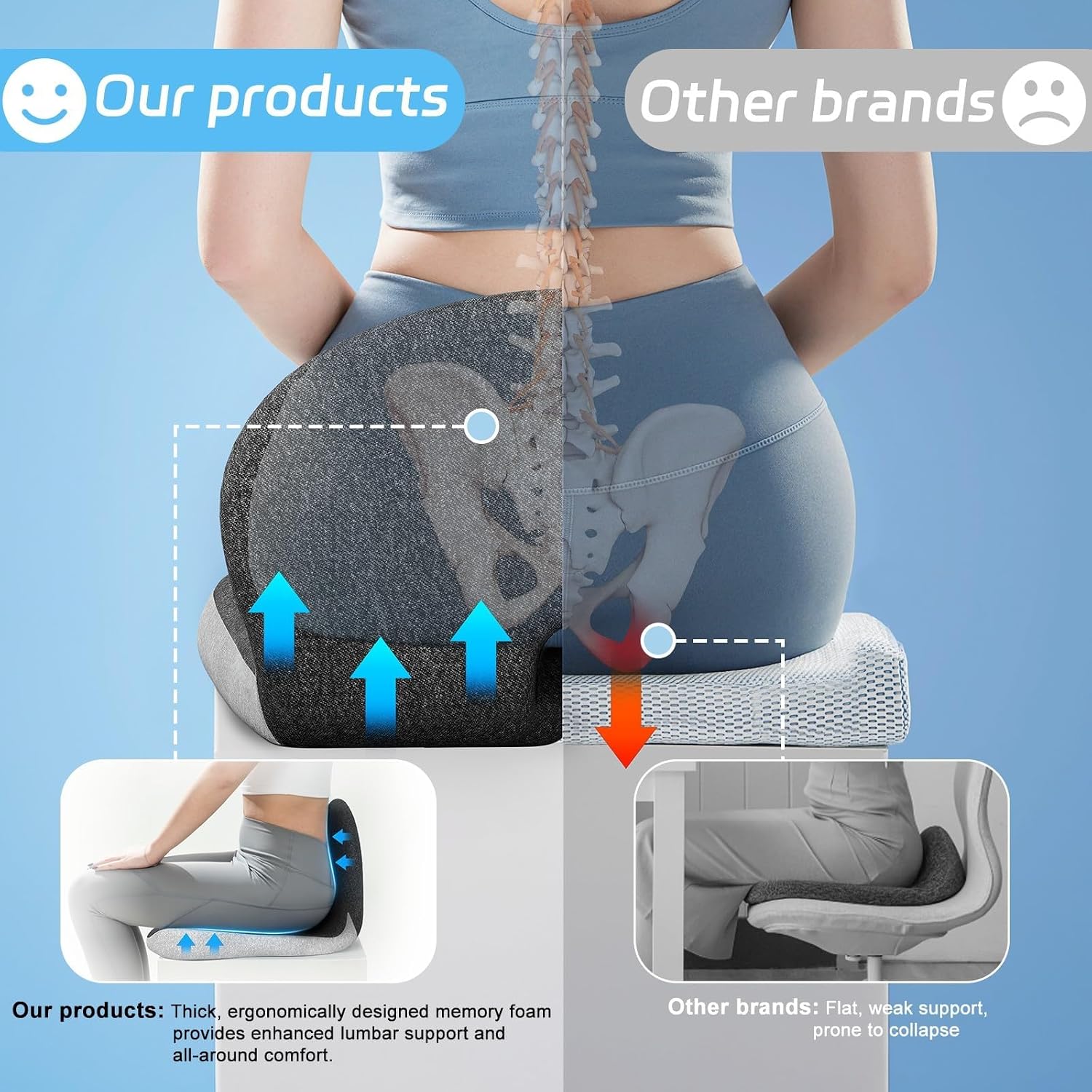 Thumbnail 4 de jpinlr Truck Driver Seat Cushion: Memory Foam L-Shaped Ergonomic Support for All-Day Comfort
