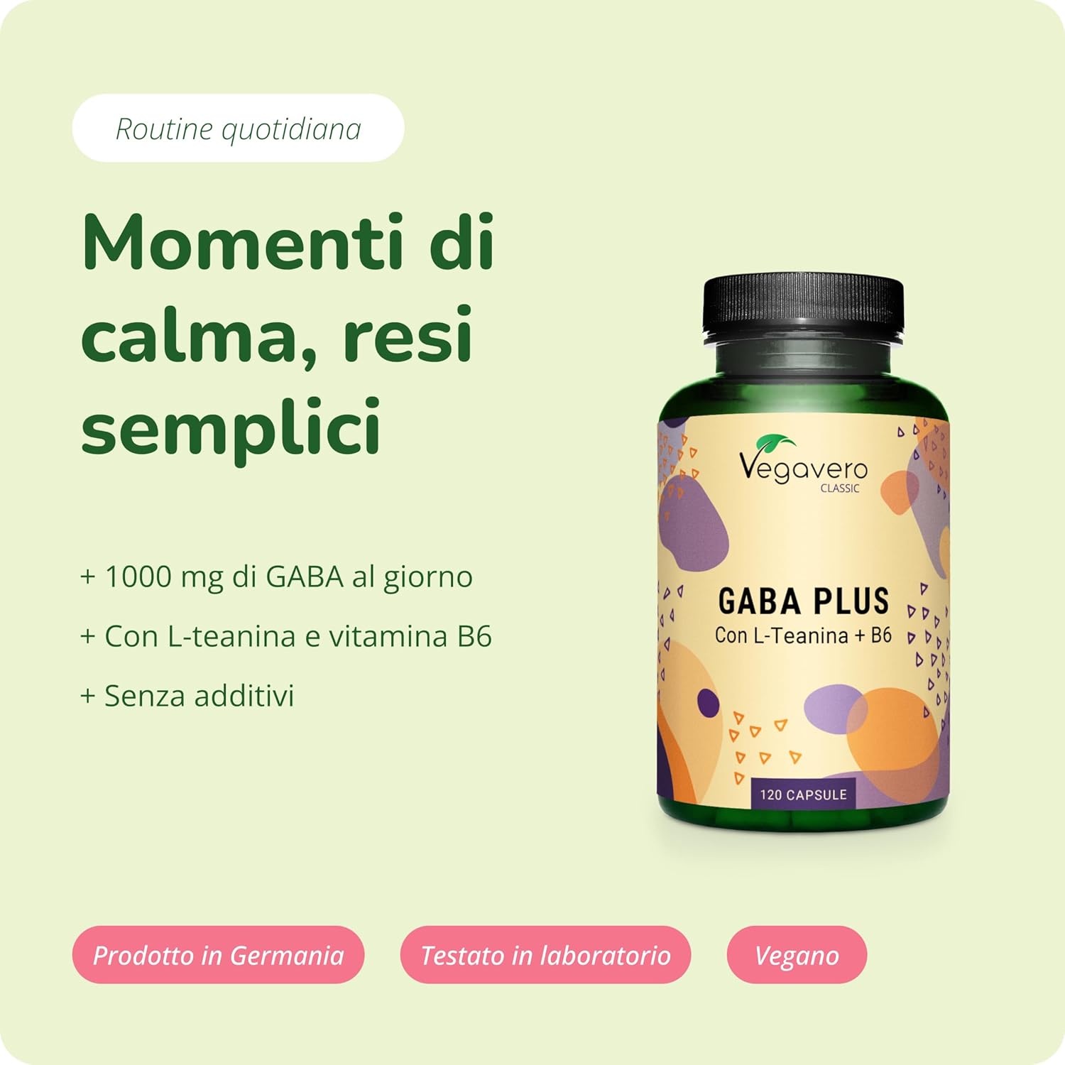 Thumbnail 1 de GABA 1000 mg Vegavero con L-Theanina e Vitamina B6 – Stress e Ansia, 120 capsule