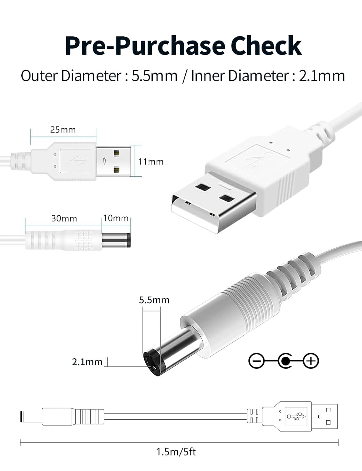 Thumbnail 1 de Universal 5V USB to DC Power Cable with 13 Connectors – 1.5m