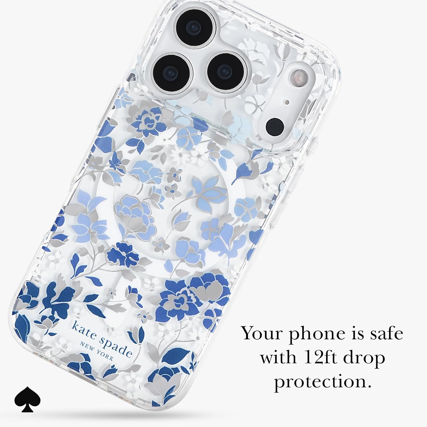 Detalle 2 de Kate Spade New York etui do iPhone’a 17 Pro, MagSafe, niebieski wzór kwiatowy