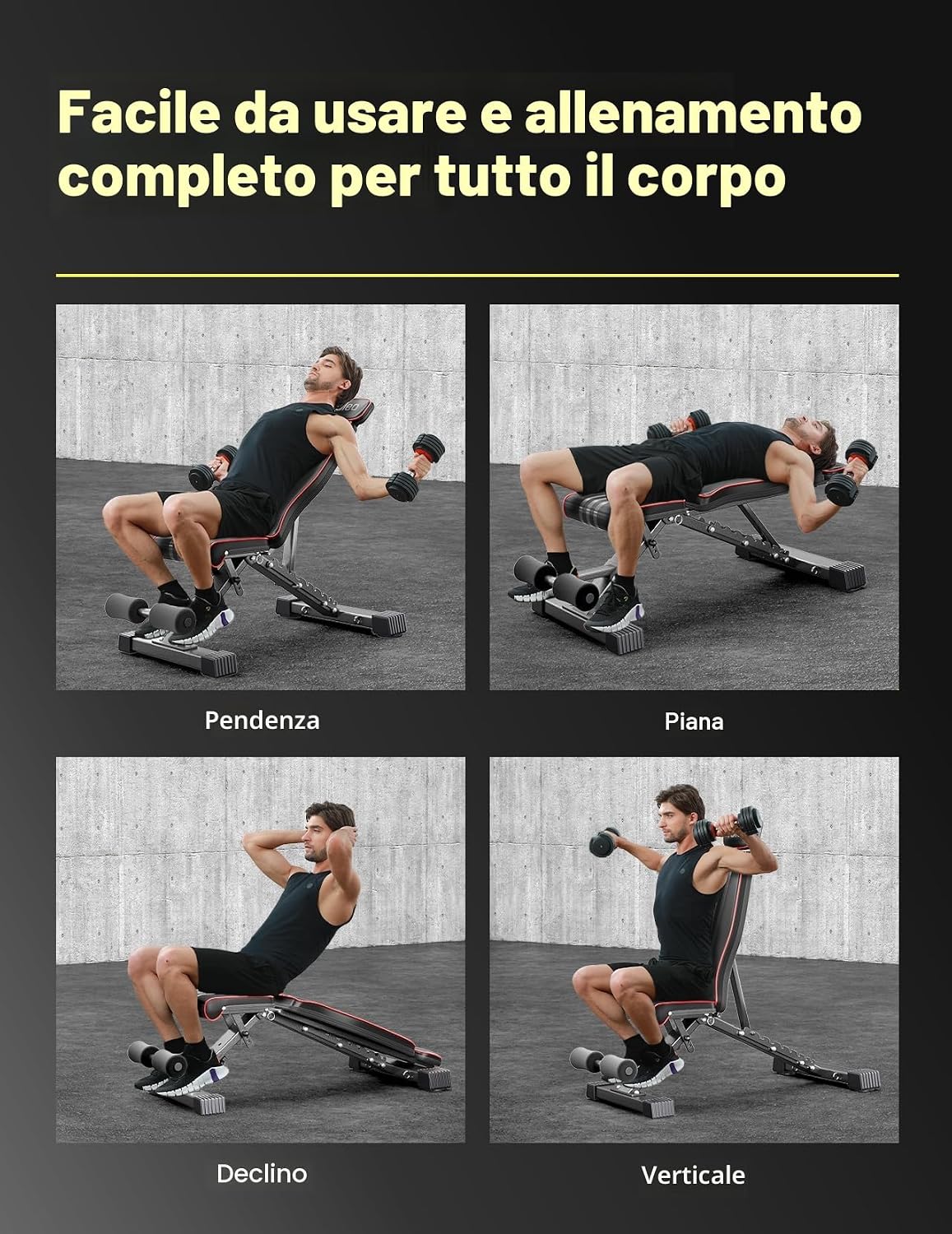 Detalle de YOLEO Panca pesi regolabile 375 kg – Schienale allungato 82 cm e pieghevole: la tua palestra domestica versatile