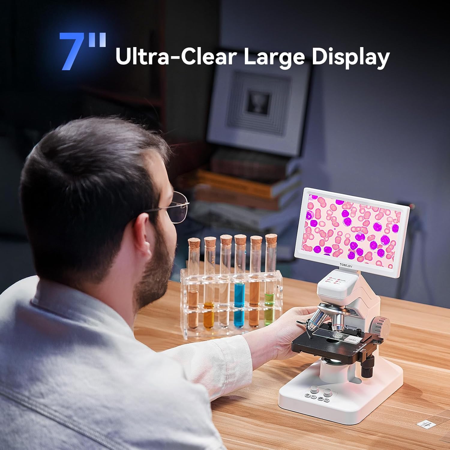 Thumbnail 1 de TOMLOV DM301 Max 7-inch digital biological microscope with HDMI, WiFi app control & measurement scale