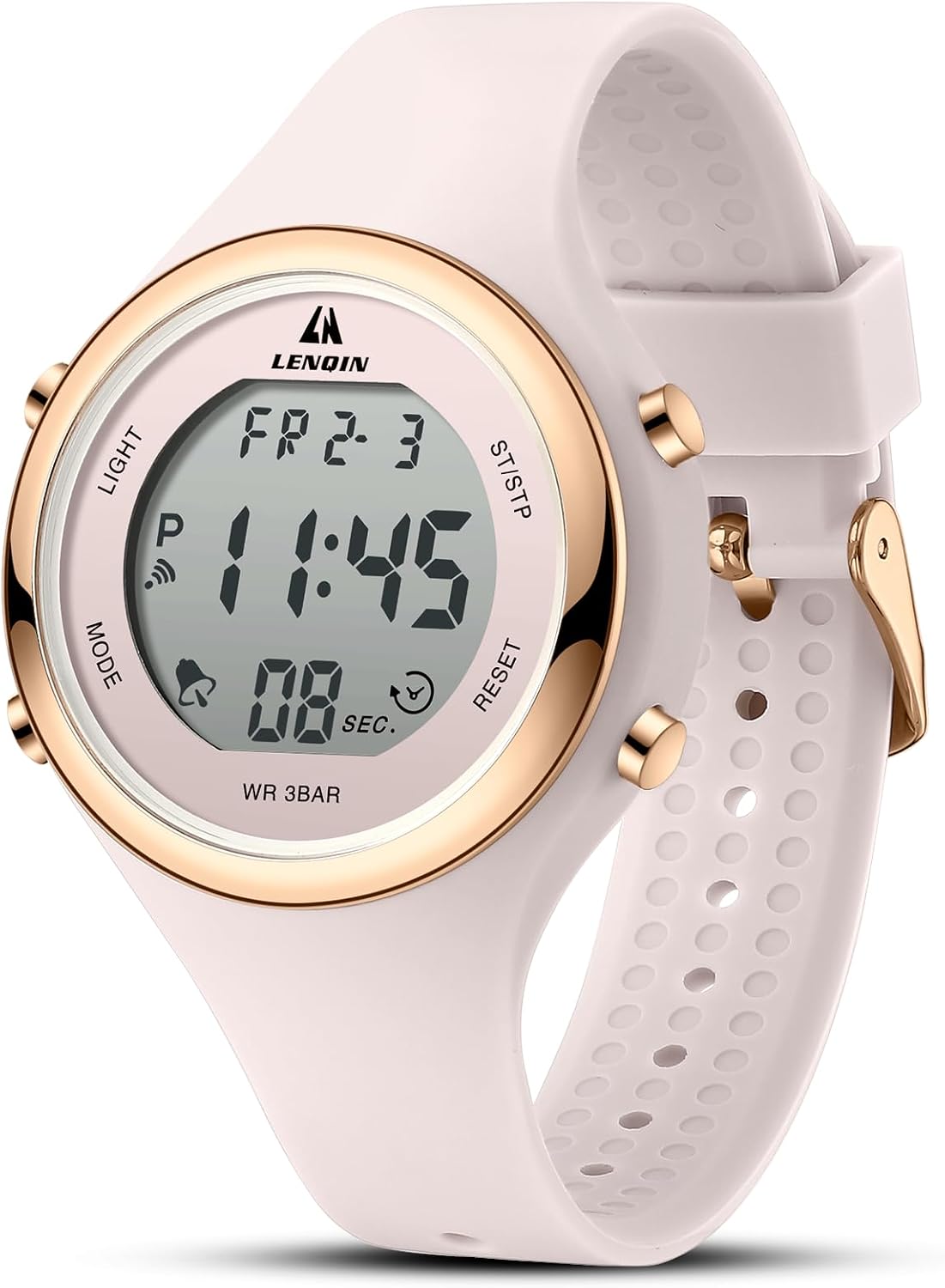 Detalle de LN LENQIN Damen Digitaluhr mit Stoppuhr, Kalender und Silikonarmband