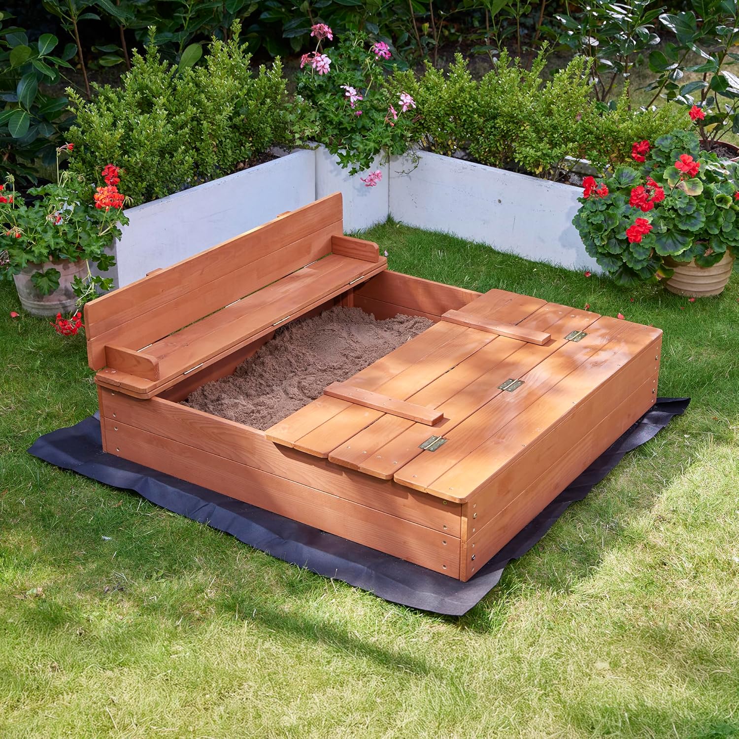 Detalle de Liberty House Toys Children's Sand Pit with Seating and Cover — Durable FSC Cedar, 215 x 1000 x 970 mm