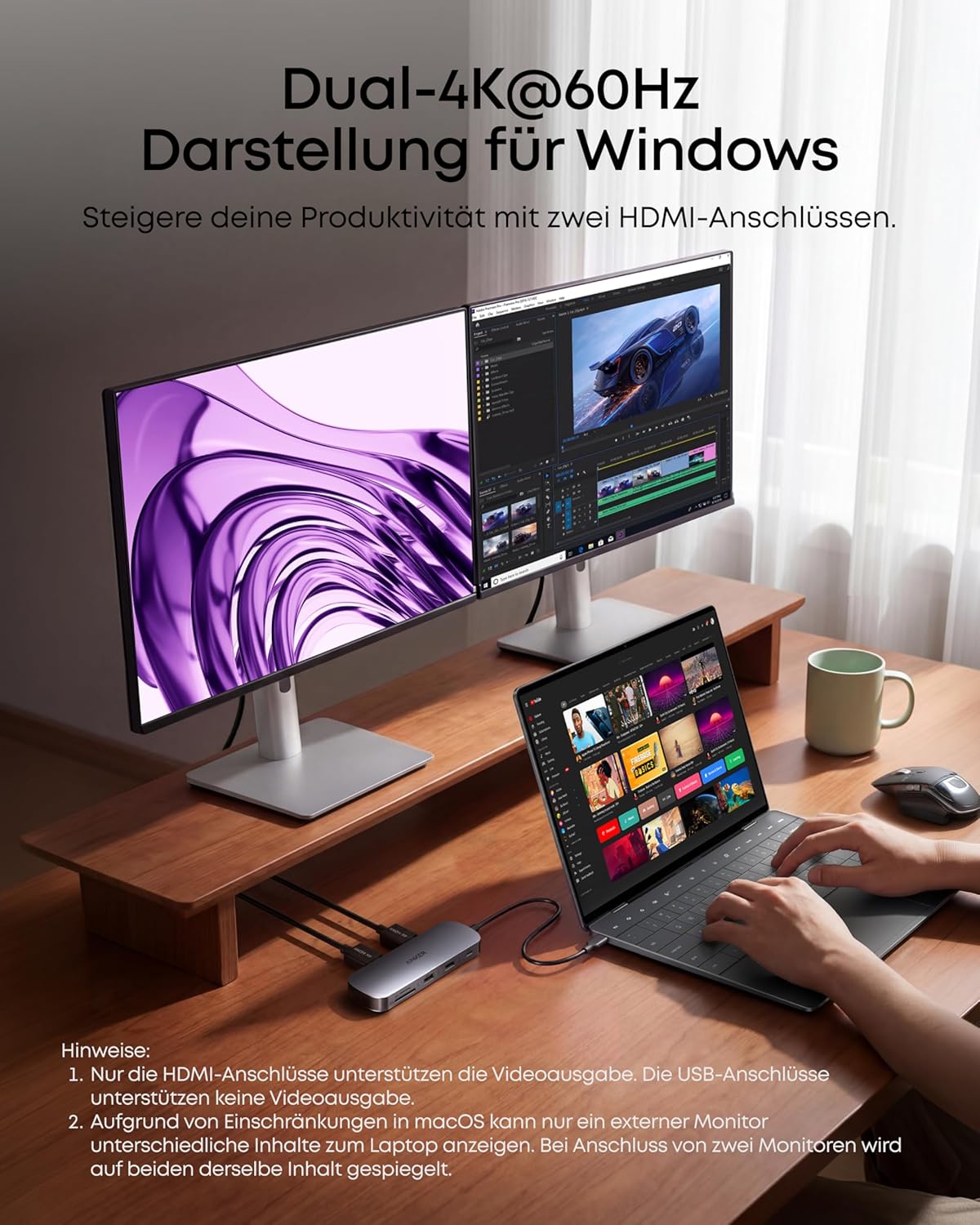 Thumbnail 2 de Anker Nano 8-in-1 USB-C Hub: Dual-Monitor-Dock mit 4K@60Hz, 85W PD und schneller USB-Konnektivität