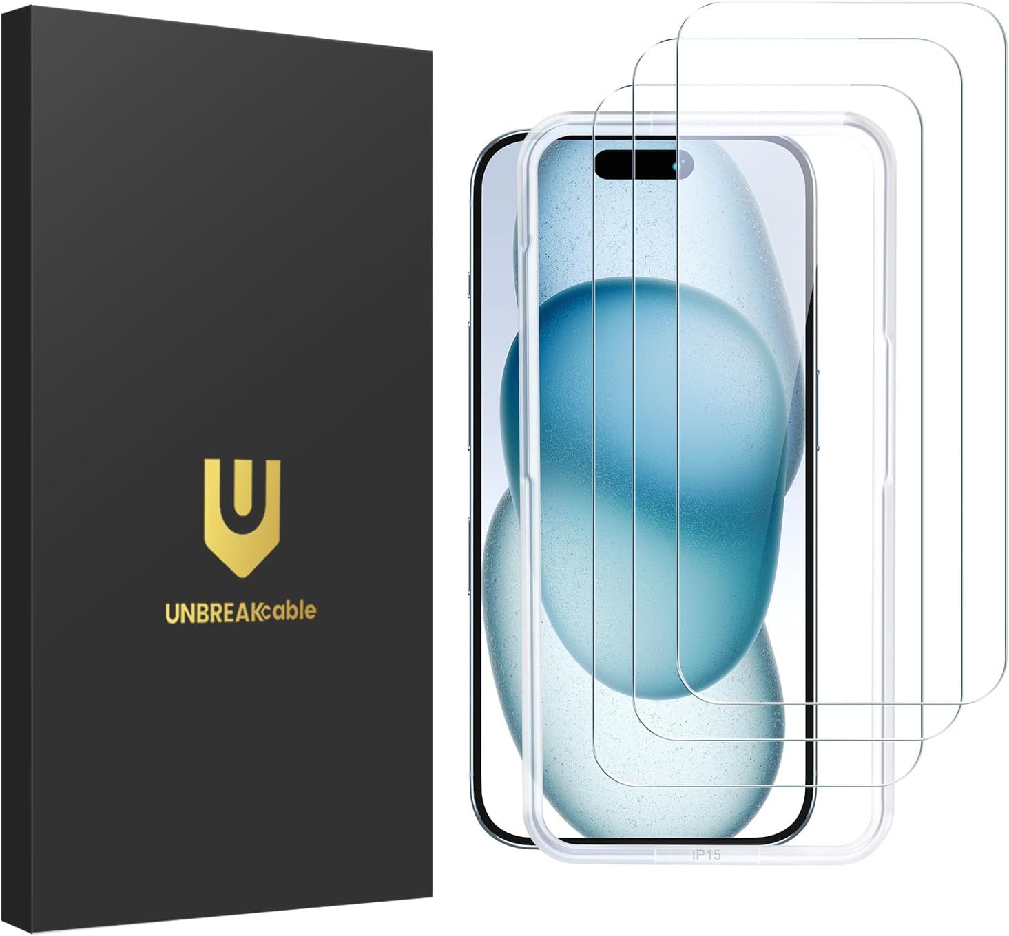 Detalle de UNBREAKcable 3 Pellicole Vetro per iPhone 15 6,1" – Protezione 9H, Trasparente, Installazione Facile