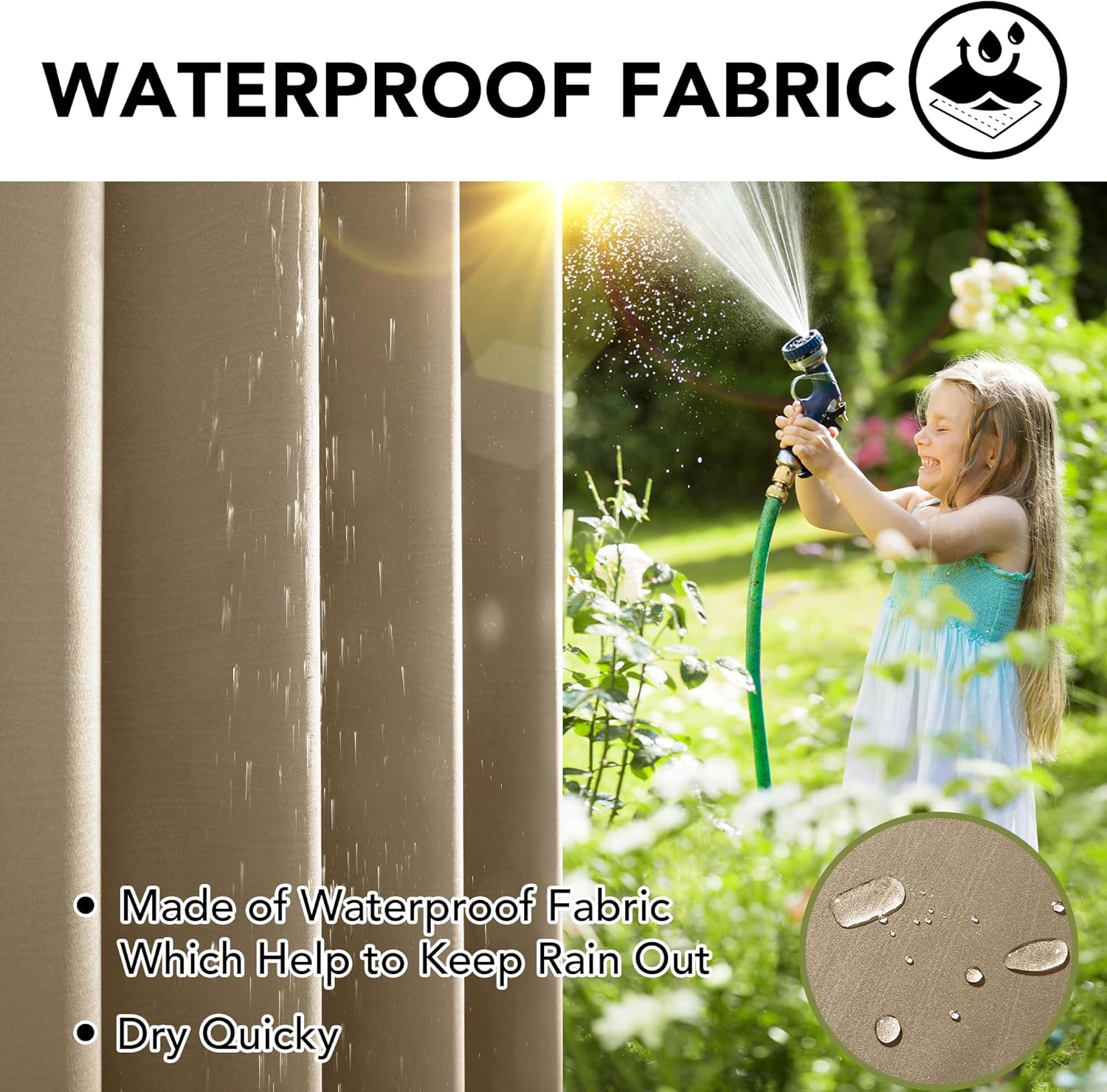 Thumbnail 2 de Deconovo Tende da Sole per Esterno con Anelli – Tenda Oscurante Termica e Idrorepellente 2 Pz 140x270 cm, Colore Cachi