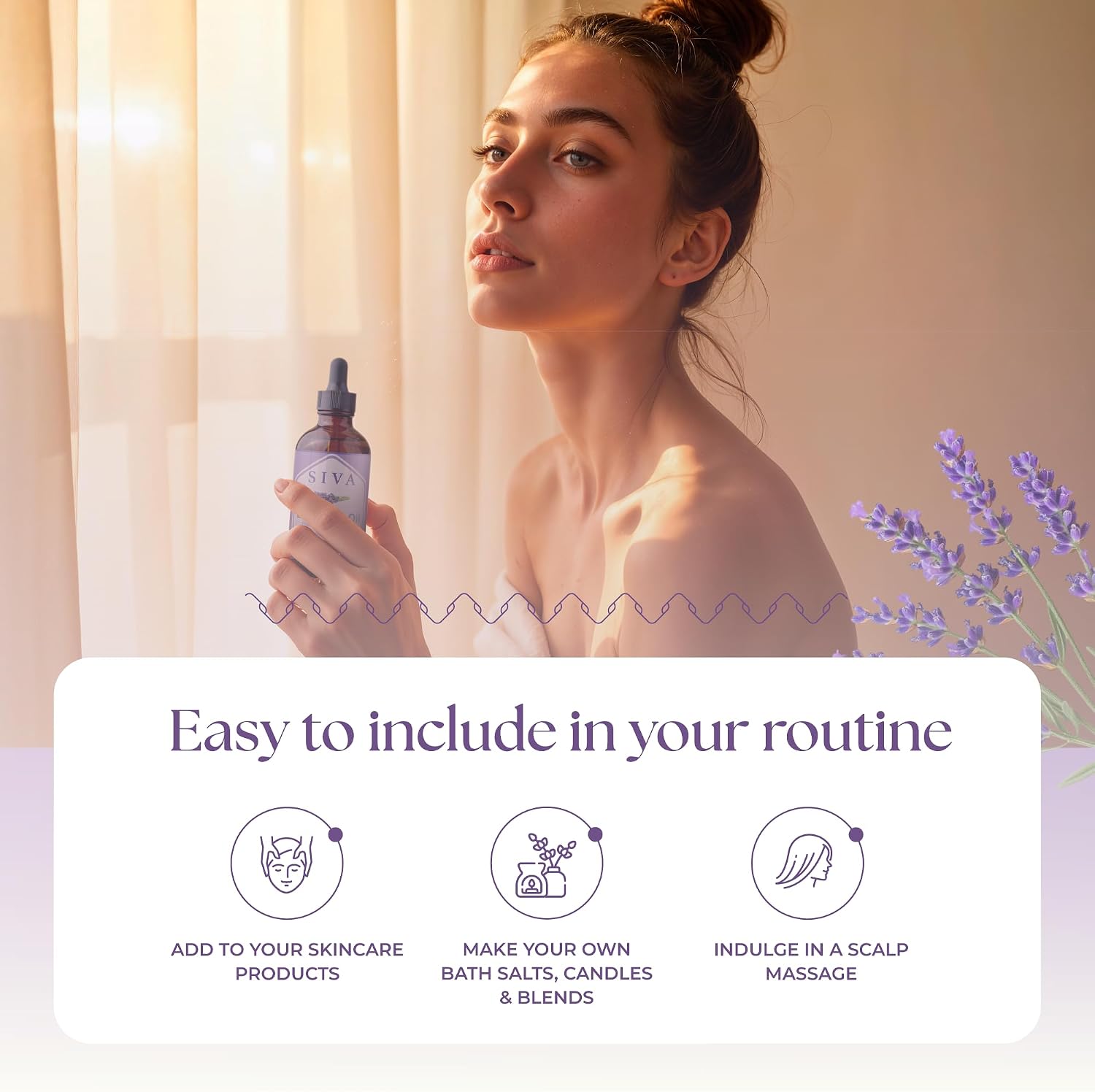 Detalle 2 de SIVA Lavender Essential Oil, 4 fl oz Amber Glass Bottle with Dropper