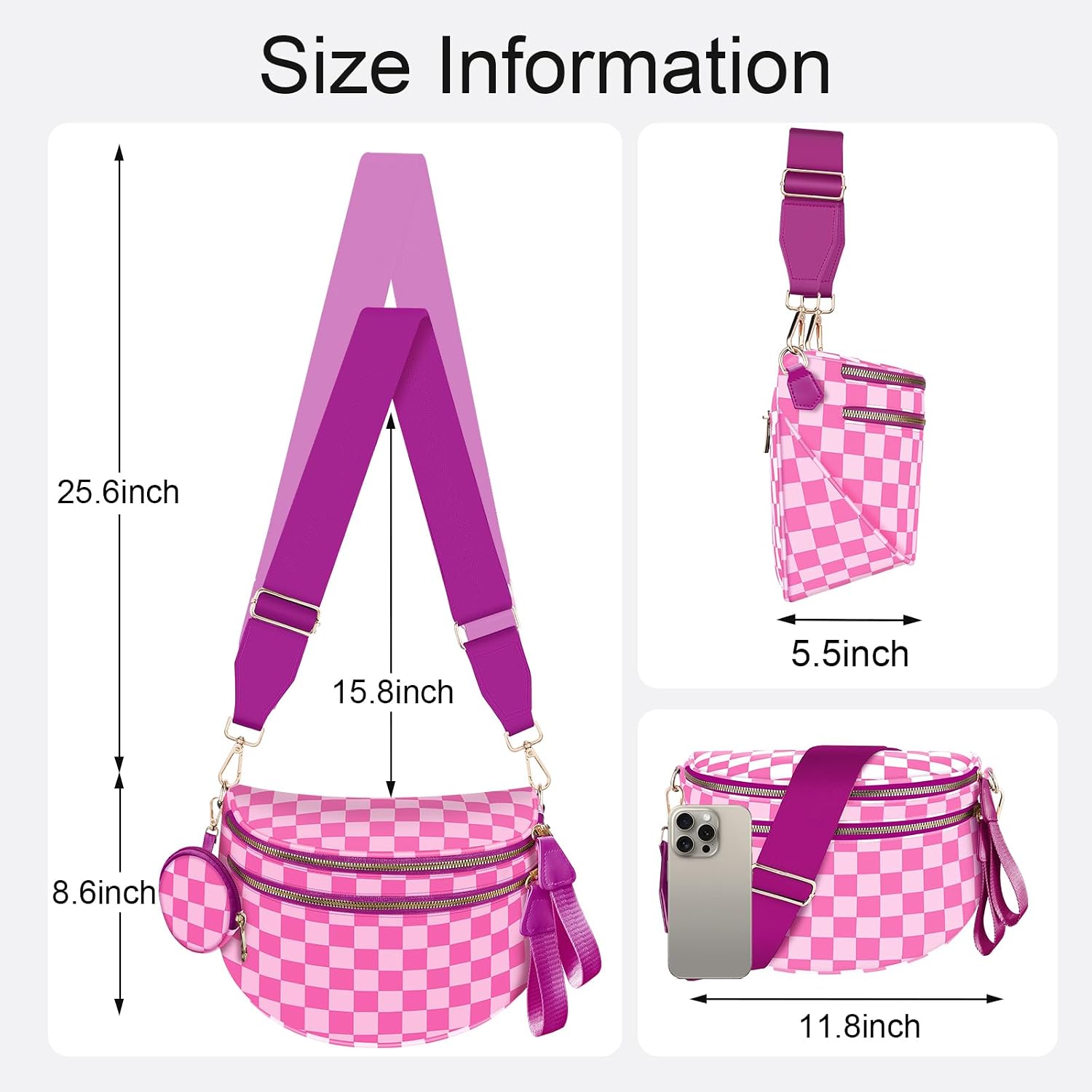 Thumbnail 5 de Rose Checkered Bum Bag with Removable Wallets