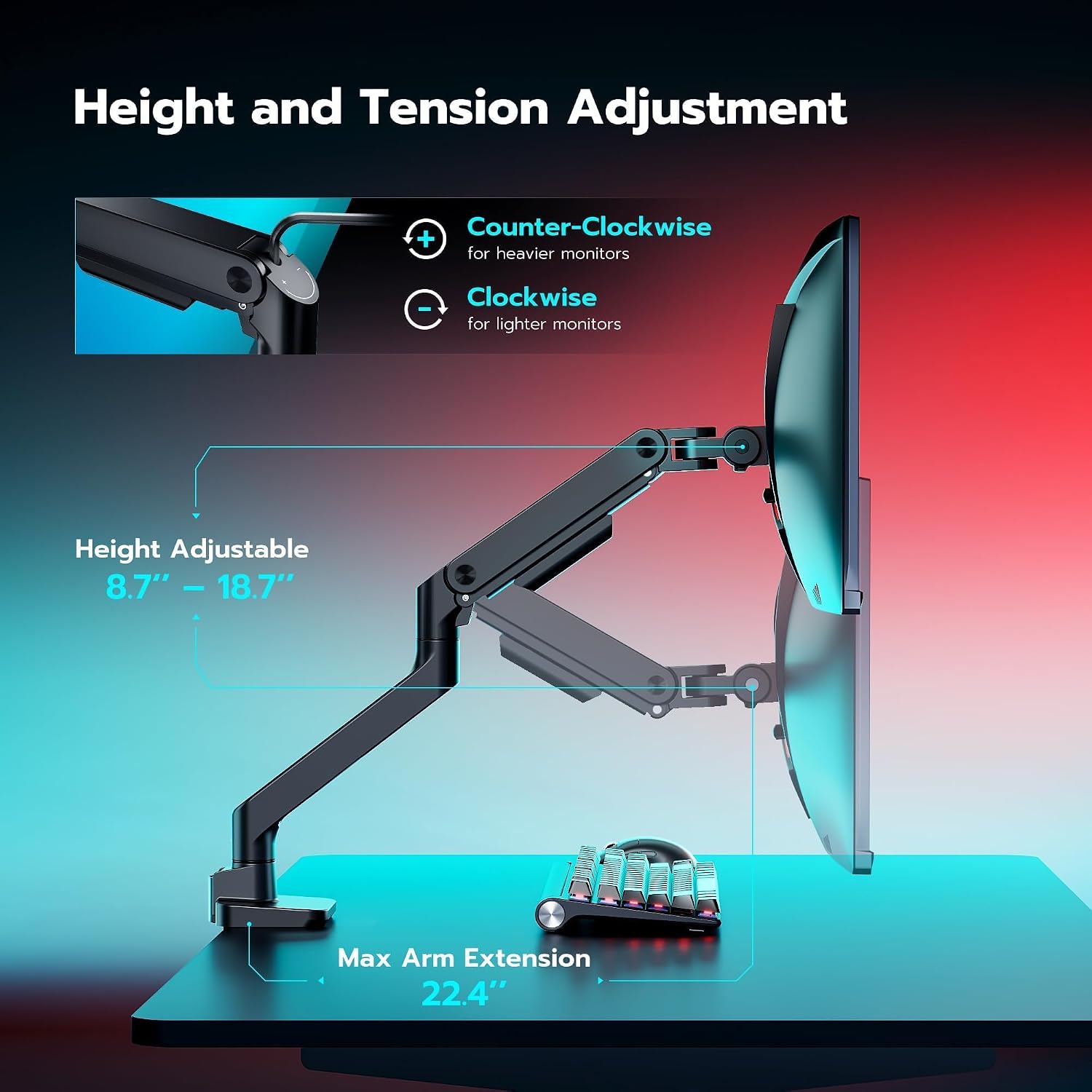 Thumbnail 4 de ARES WING Ultrawide Monitor Desk Arm (17–49 inches, up to 44 lbs) with Gas Spring