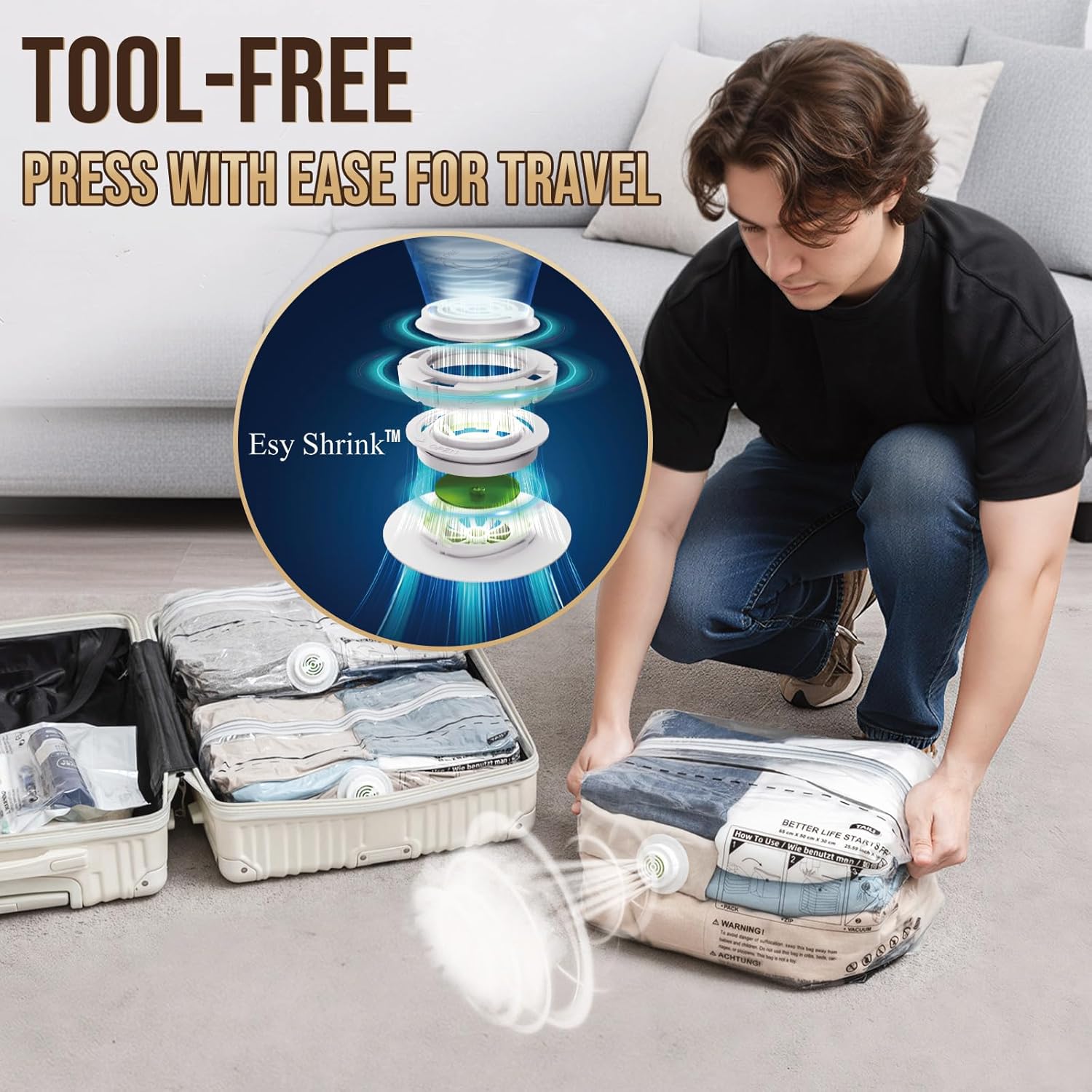 Thumbnail 1 de TAILI Travel Vacuum Storage Bags Cube – 10 Pack Reusable Space-Saving Vacuum Pack Bags for Clothes, Duvet & Suitcases