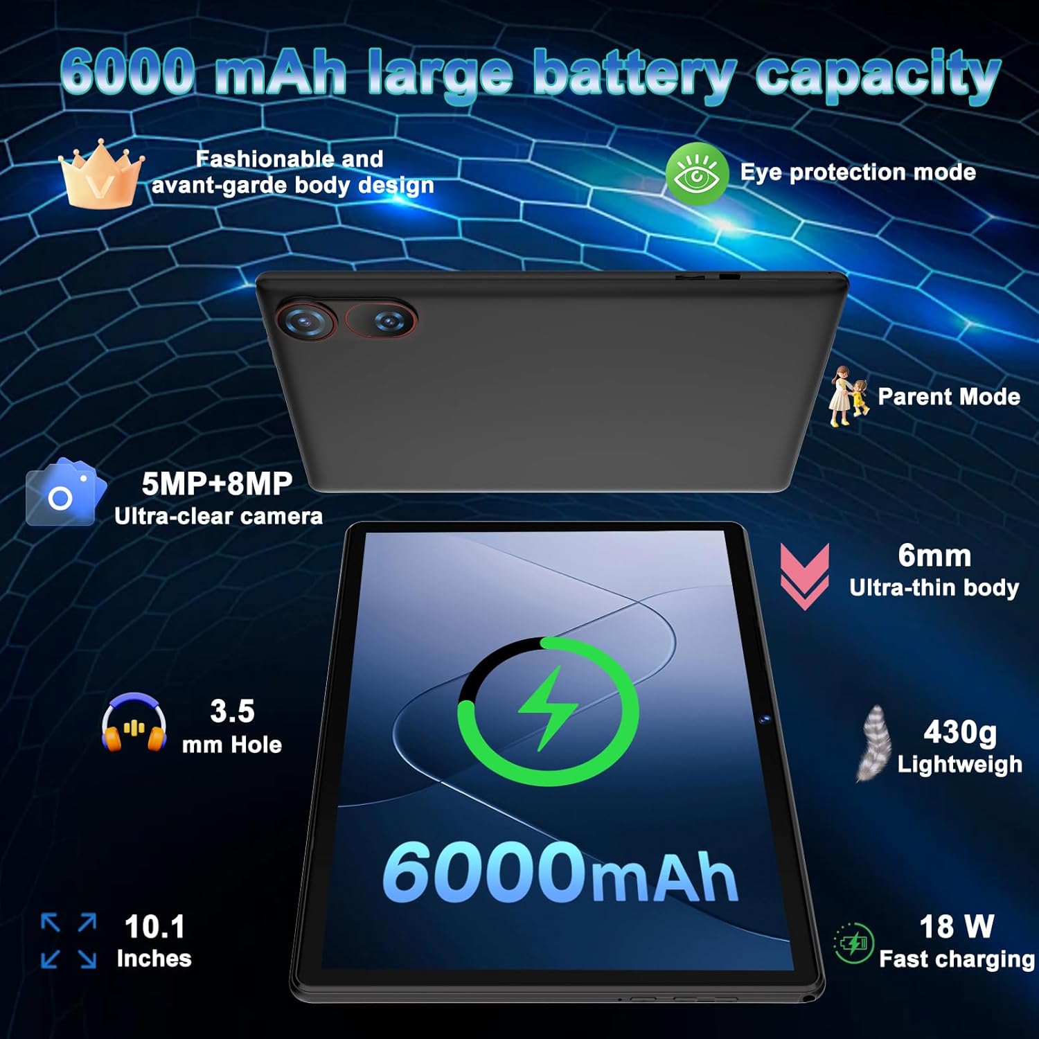 Thumbnail 6 de YESTEL 10-inch Android 15 tablet with Gemini AI, 30GB RAM (2TB expansion) and 5G WiFi + GPS, Black