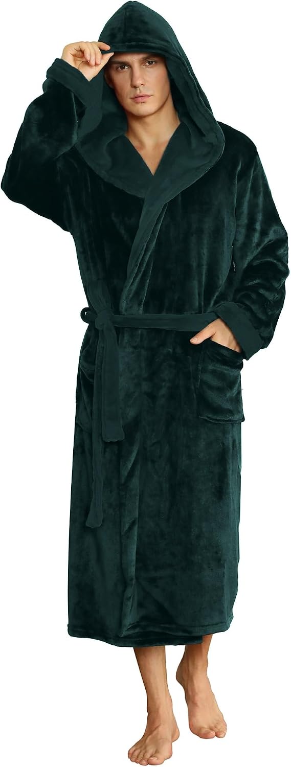 Detalle de U2SKIIN Men’s Hooded Plush Robe (Long Fleece Bathrobe) with Big Hood & Two Pockets