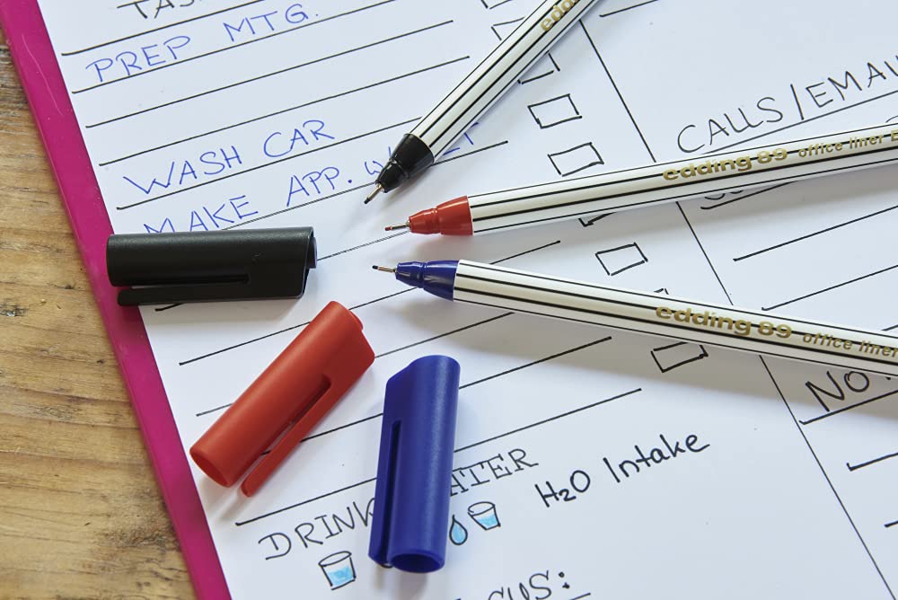 Detalle de edding 89 Feutre fin Bleu – lot de 10 stylos à pointe ronde extra-fine, écriture précise