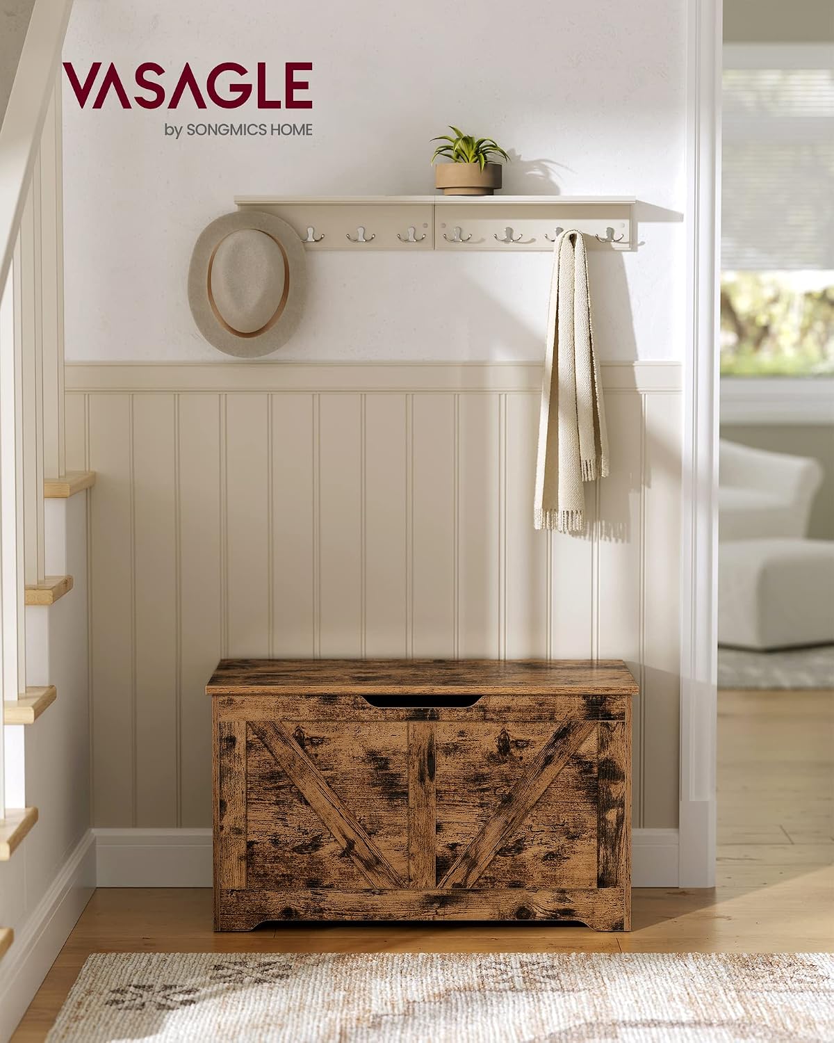 Detalle 2 de VASAGLE HAINS LSB062T01 Storage Bench, 80 x 40 x 46 cm, Rustic Brown