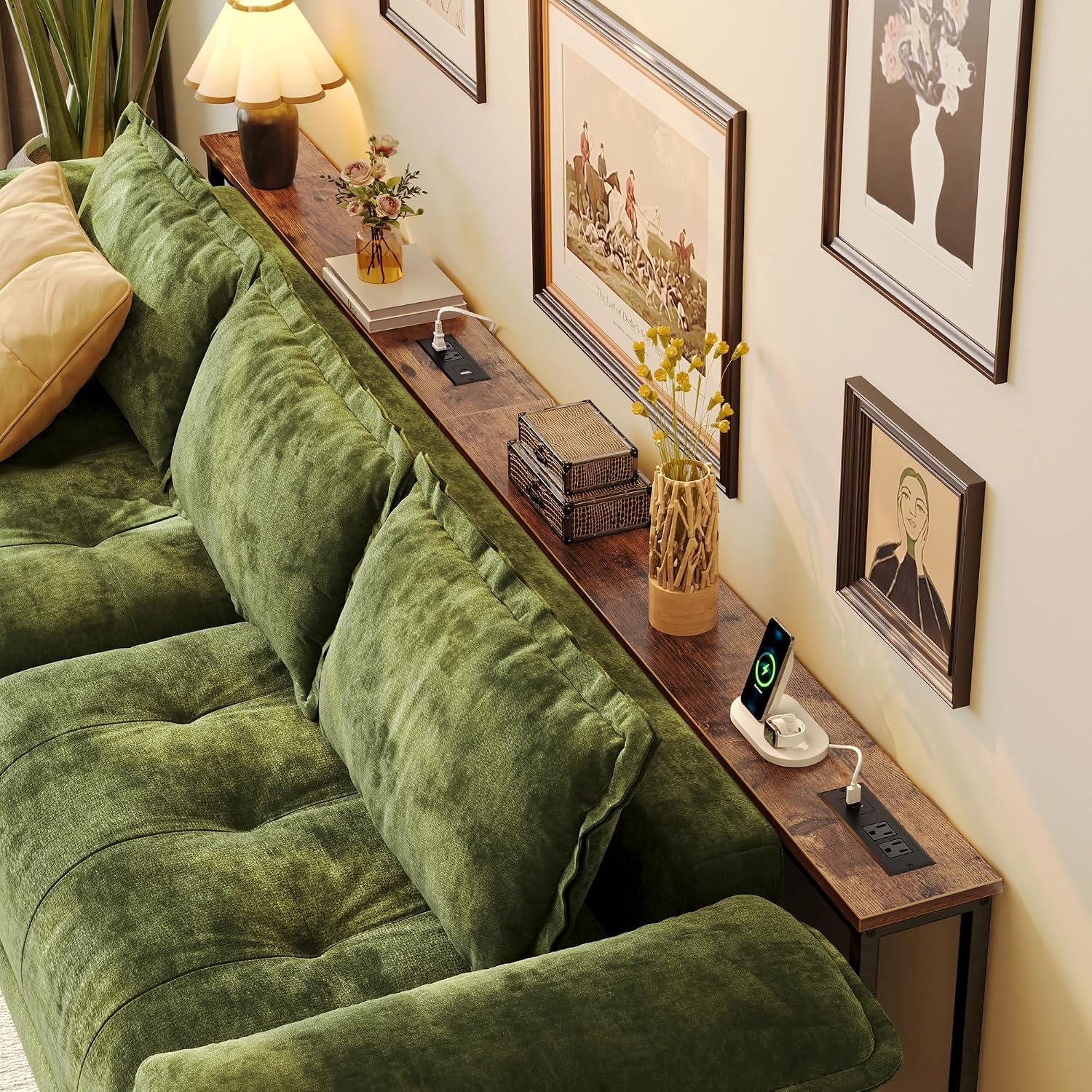 Detalle 2 de Huuger 102.4-Inch Sofa Table with Adjustable Height and Built-In Power