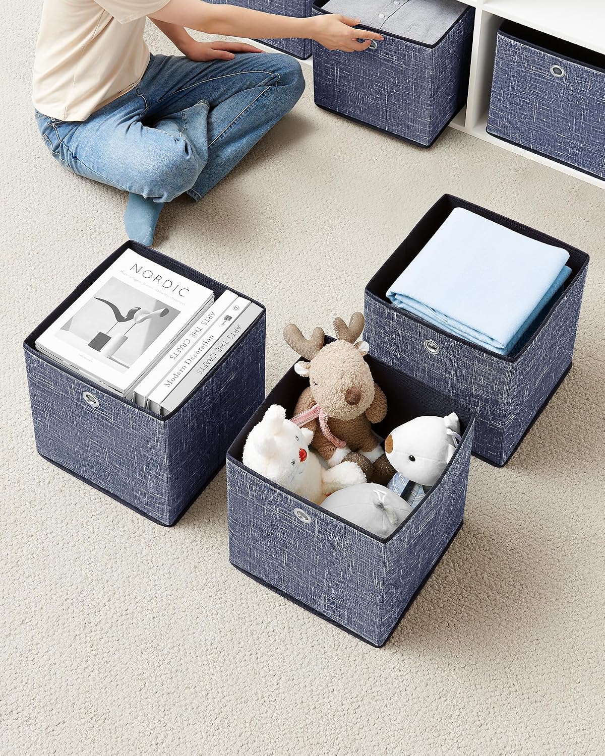 Detalle de SONGMICS TINA Collection RFB006I01 förvaringslådor, 6-pack i dimblått