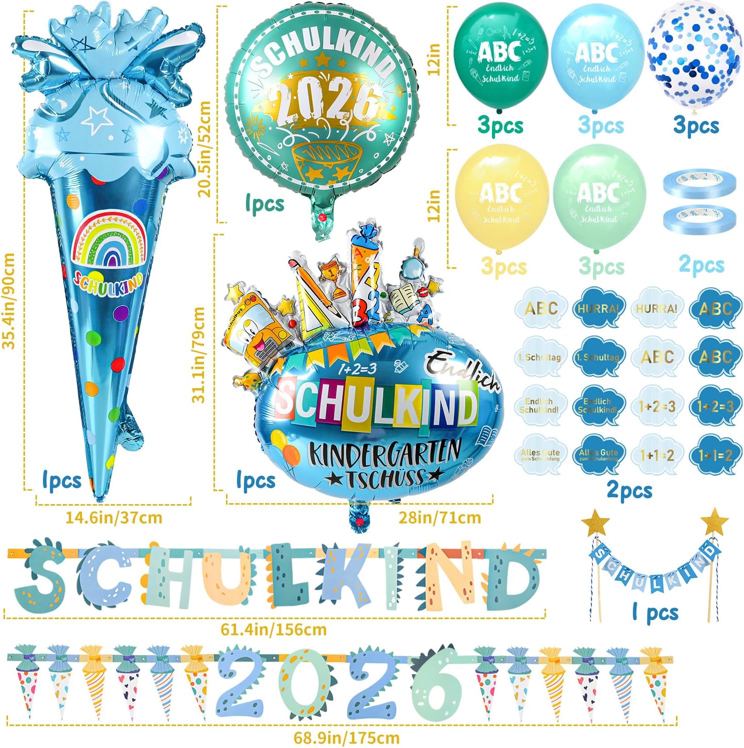 Thumbnail 1 de iZoeL SCHULKIND 2026 Deko zur Einschulung für Jungen – Girlande, Zuckertüten-Deko, Folienballon, Luftballons & Konfetti