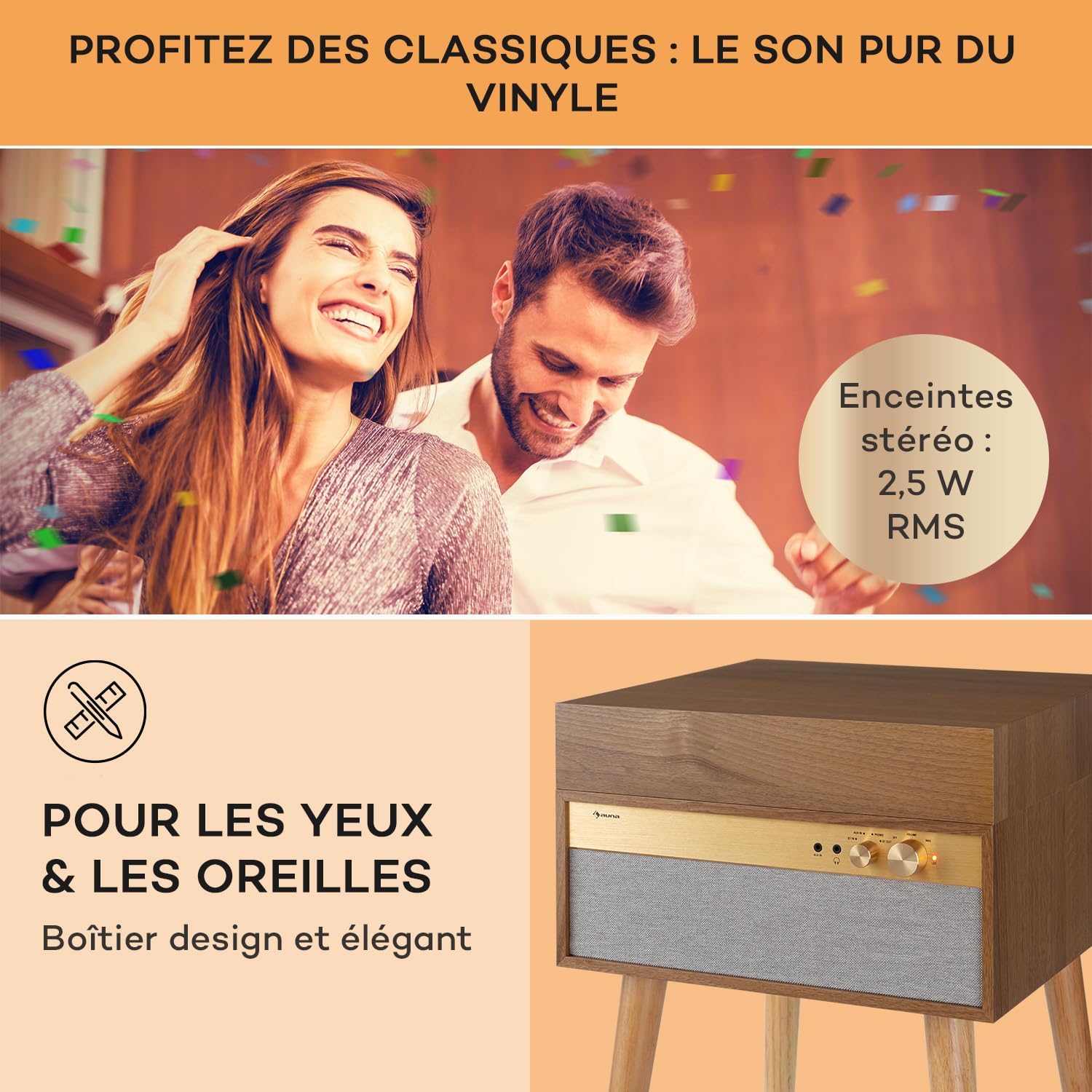 Thumbnail 2 de Auna Platine Vinyle Bluetooth avec Haut-Parleur — Tourne-Disque 33 Tours, chaîne Hi-Fi vintage
