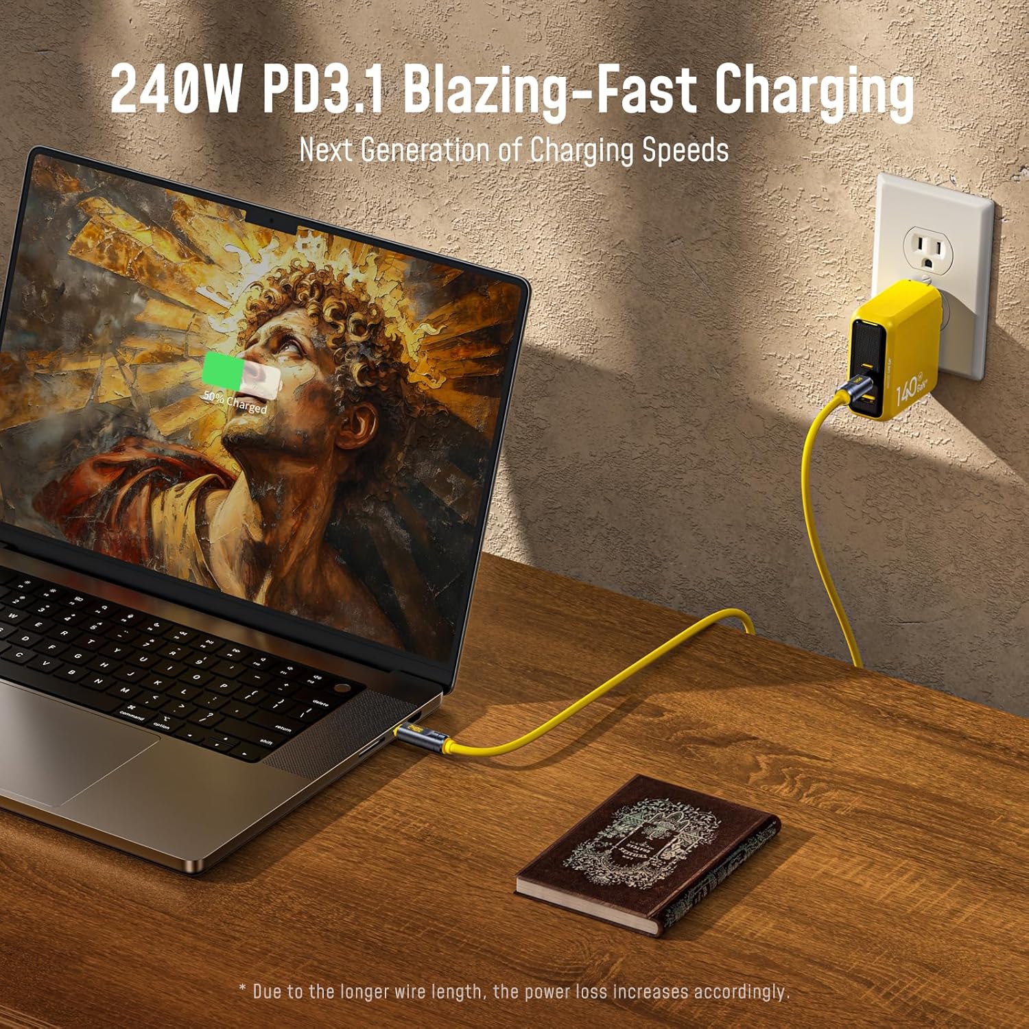 Detalle de AOHI USB4 2.0 Cable with LED Display (6.6ft) — 240W PD3.1, 80Gbps, Dual 8K/Triple 4K Video, USB-C for MacBook Pro & More