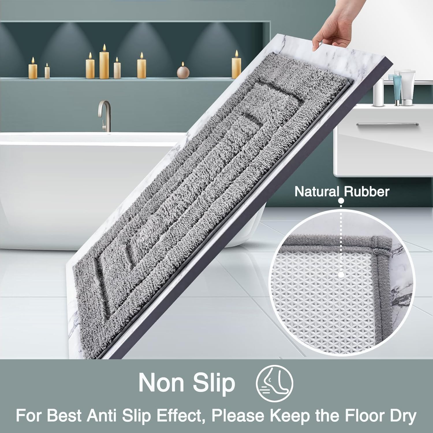 Thumbnail 4 de DUNSOO Tappeto Bagno Antiscivolo 70 x 120 cm in Microfibra Shaggy