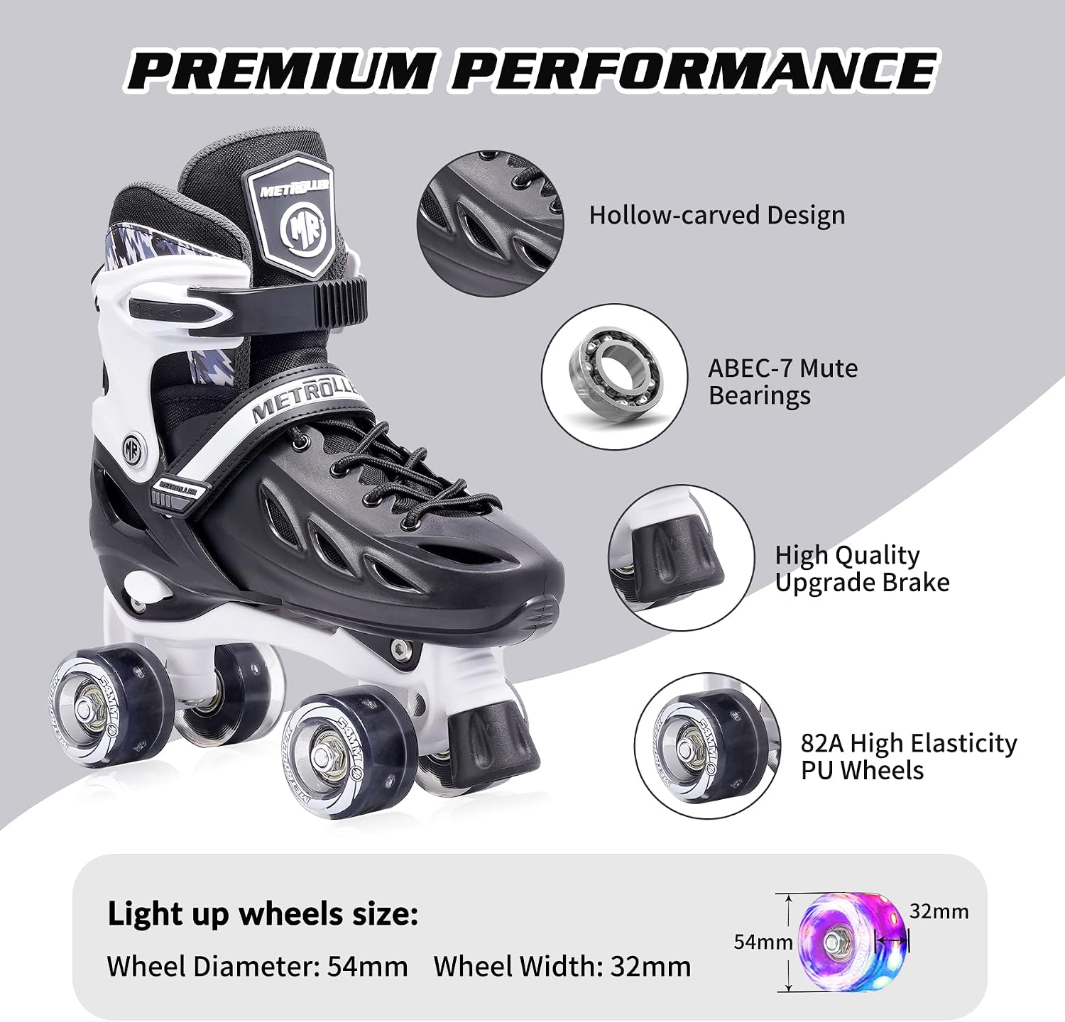 Detalle de METROLLER Adjustable Roller Skates with Light-Up Wheels for Kids and Teens