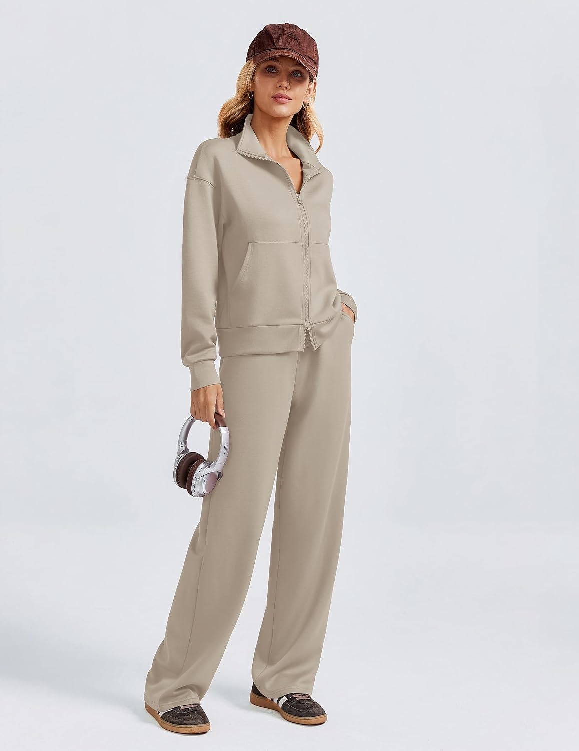 Detalle 2 de PINSPARK Women's Two-Piece Tracksuit with Two-Way Zip Top and Wide-Leg Pants