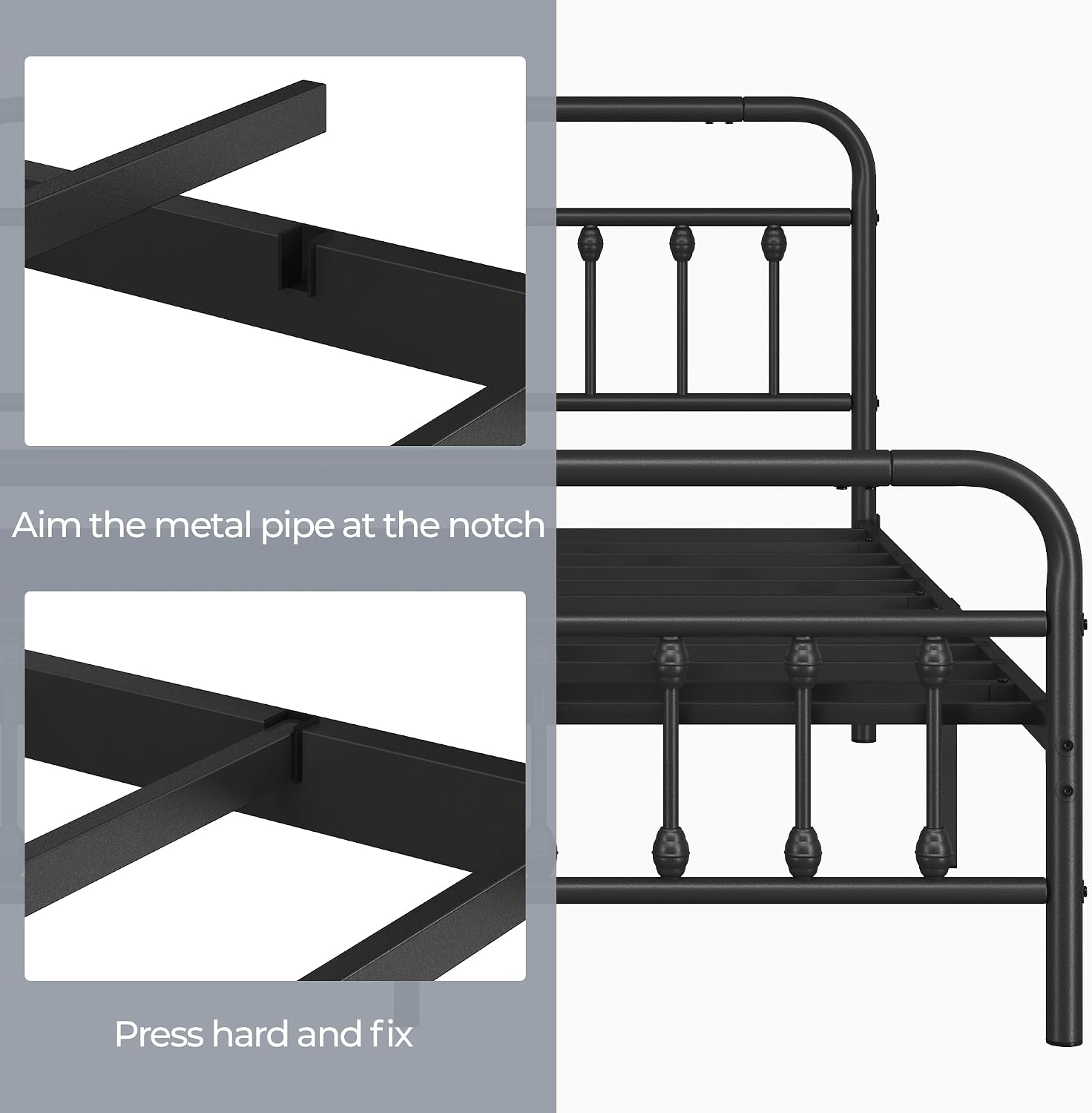 Detalle de Yaheetech 4ft6 Double Vintage Iron Platform Bed with High Headboard & Storage, Black