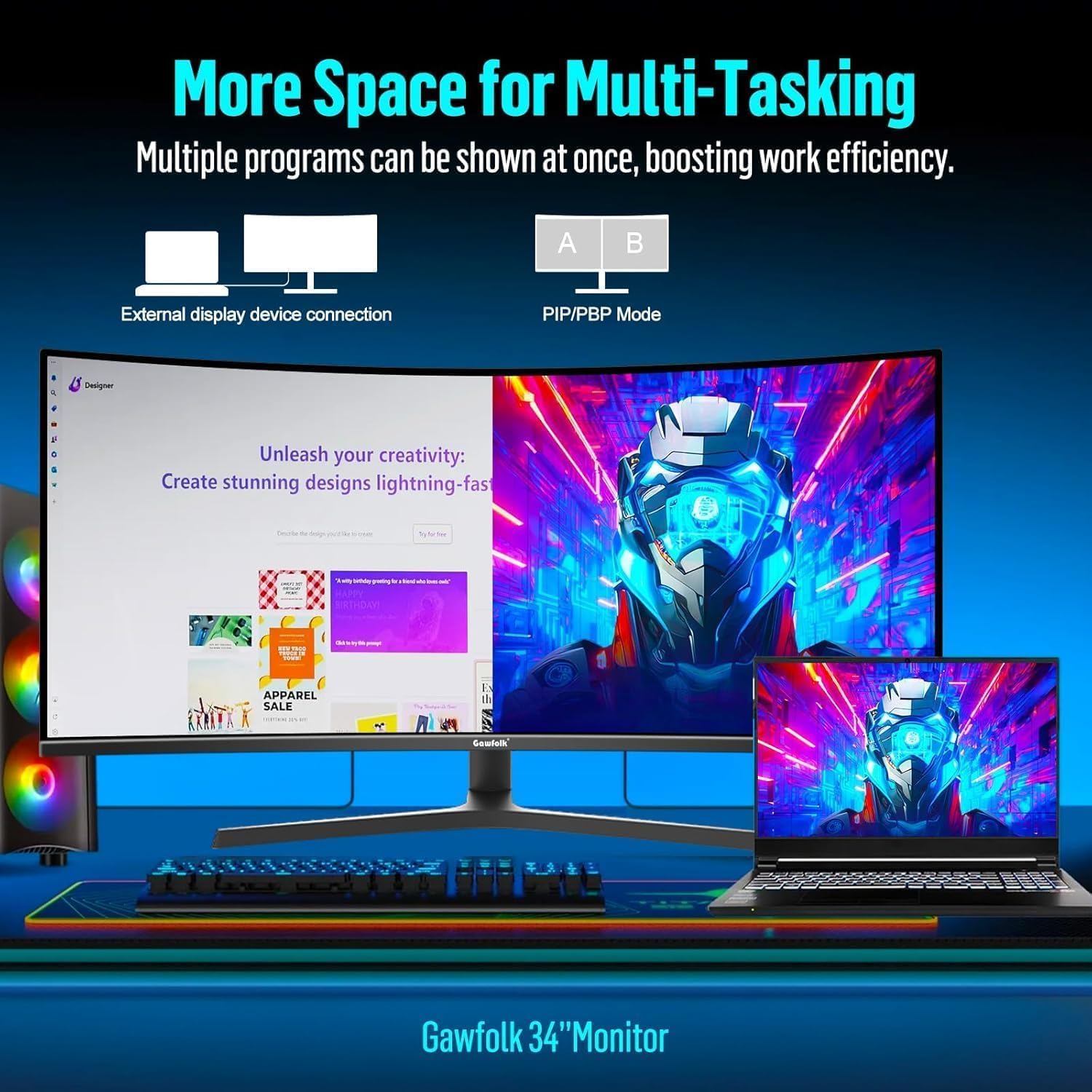 Thumbnail 3 de Gawfolk 34-Inch Ultrawide Curved Monitor