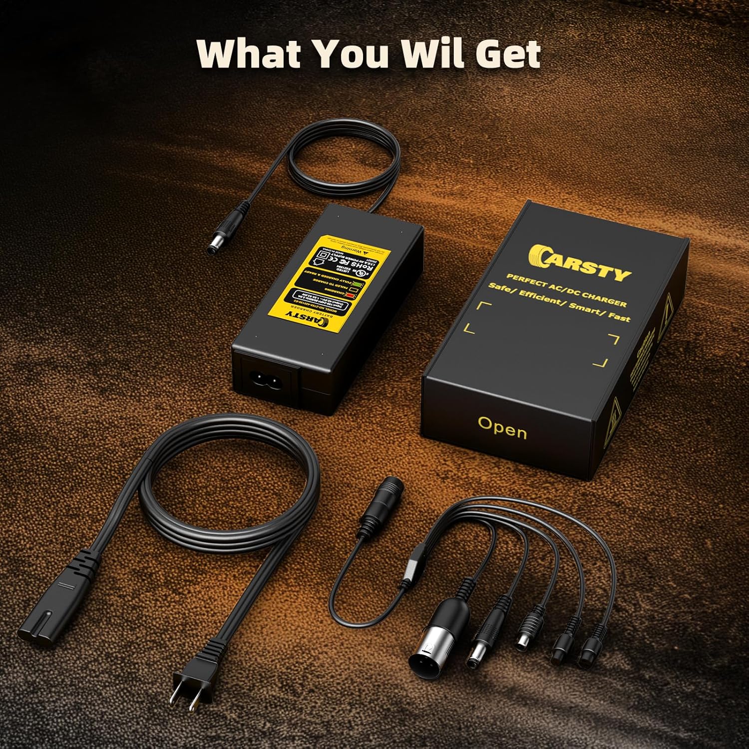 Detalle de Carsty UL-Certified 42V Hoverboard Charger with 5-in-1 Plugs (2A) for Jetson, Segway & Gotrax