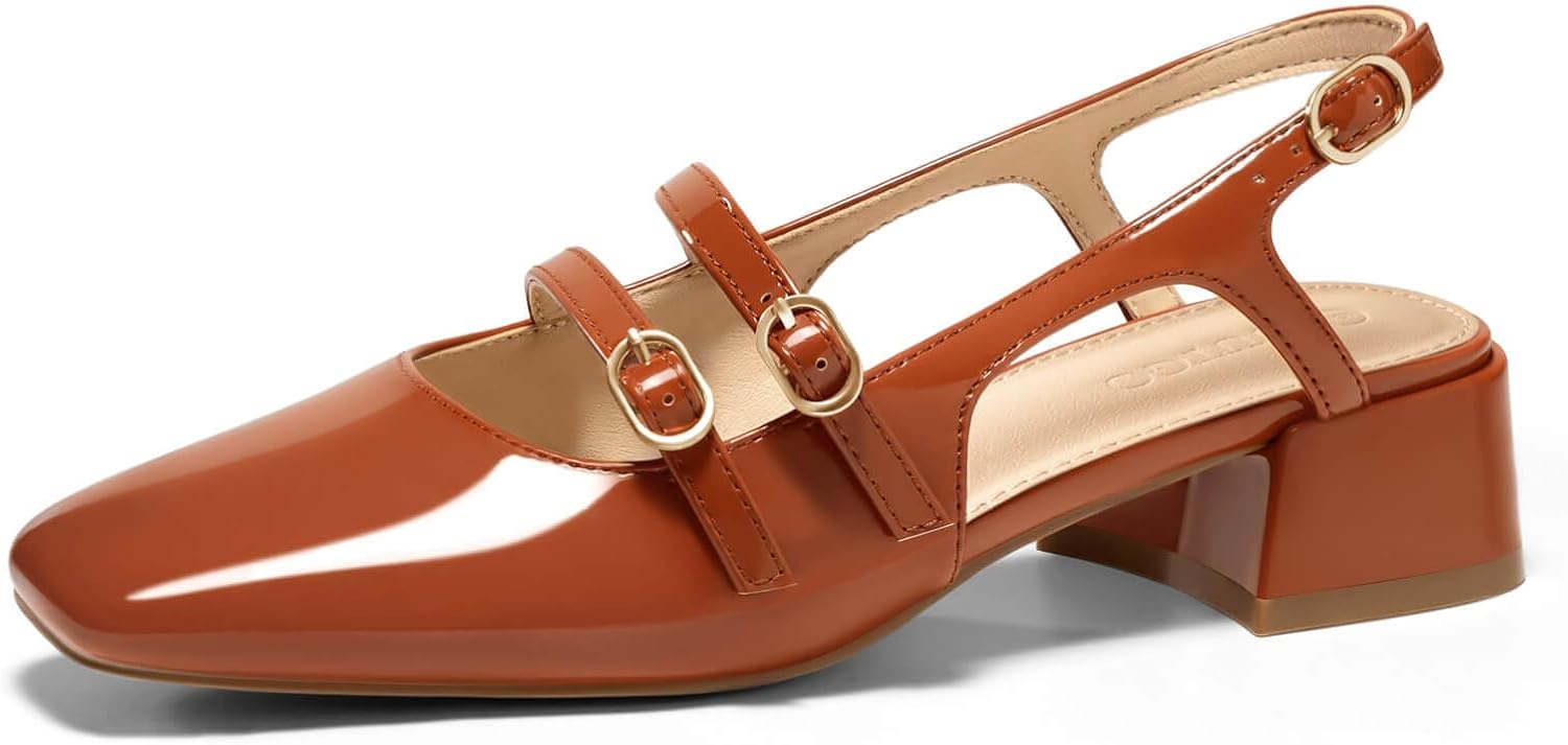 Detalle de Coutgo Women’s Mary Jane Chunky Low Heels Slingback Pumps (Closed Square Toe)