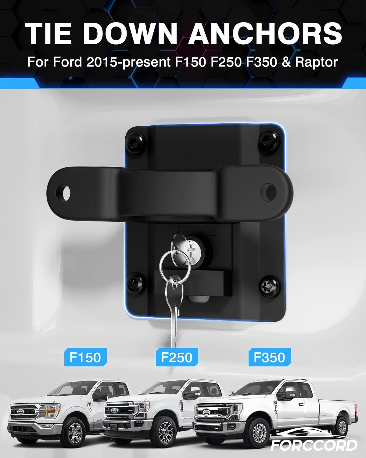 Thumbnail 1 de Forccord Tie Down Anchors for Ford F-Series (2015-2026) – 4 Pack Bed Tie Downs for F-150, F-250, F-350, Raptor, and Lightning