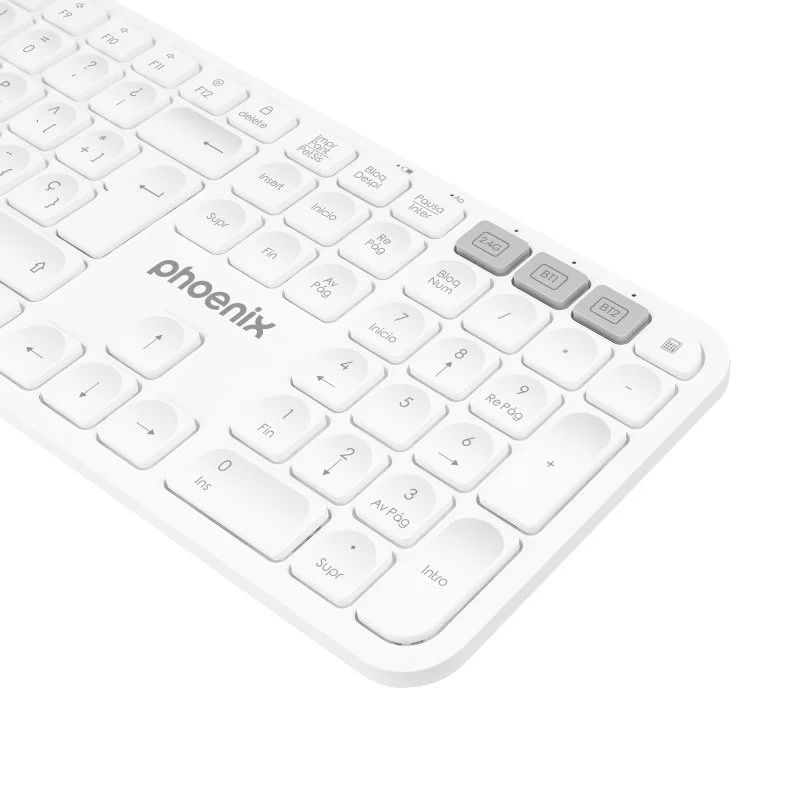 Detalle 2 de Phoenix K300 Teclado Inalámbrico Multidispositivo Blanco — 3 dispositivos, 2 canales Bluetooth y 2.4 GHz