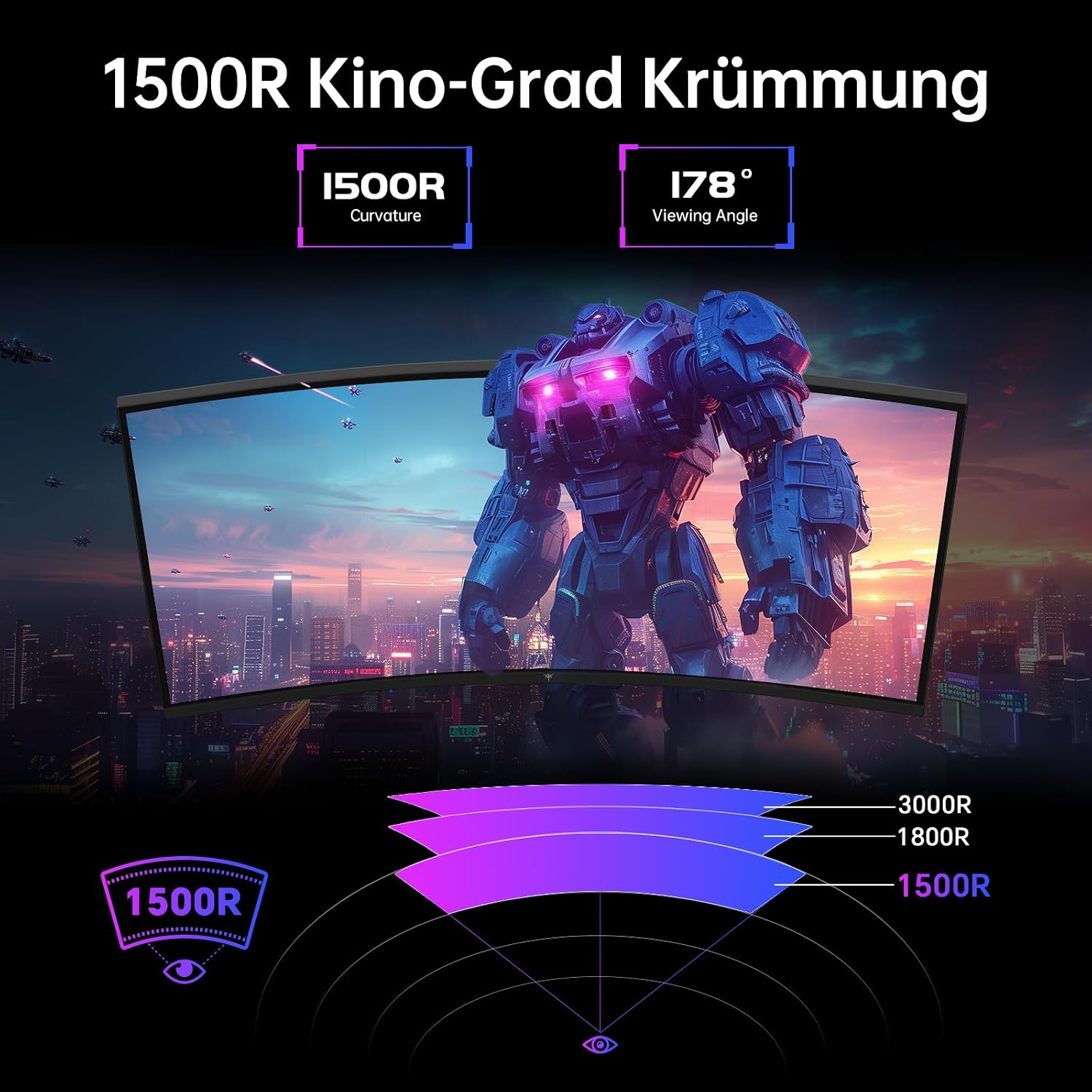 Thumbnail 2 de KTC Curved Gaming Monitor 32 Zoll (WQHD, 185 Hz OC) mit 1500R, HDR10 und HVA-Panel