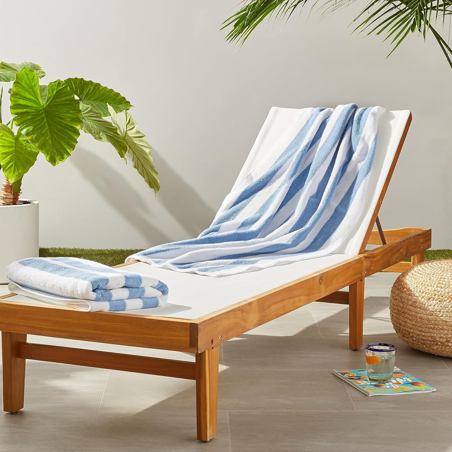 Amazon Basics Teli mare in cotone a righe, set da 2 pezzi (76 x 152 cm) Celeste